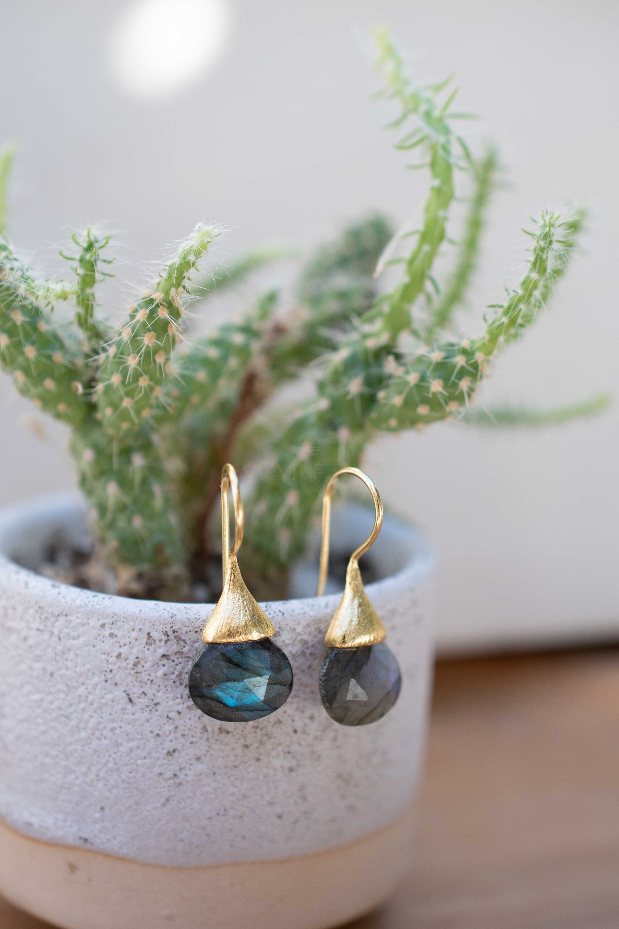 Labradorite Tear Drop Earrings ~ Jewelry ~ 18k Gold Plated ~ Natural ~ Minimalist Everyday ~ Gift for Her ~ Boho ~ Hippie ~ ME187