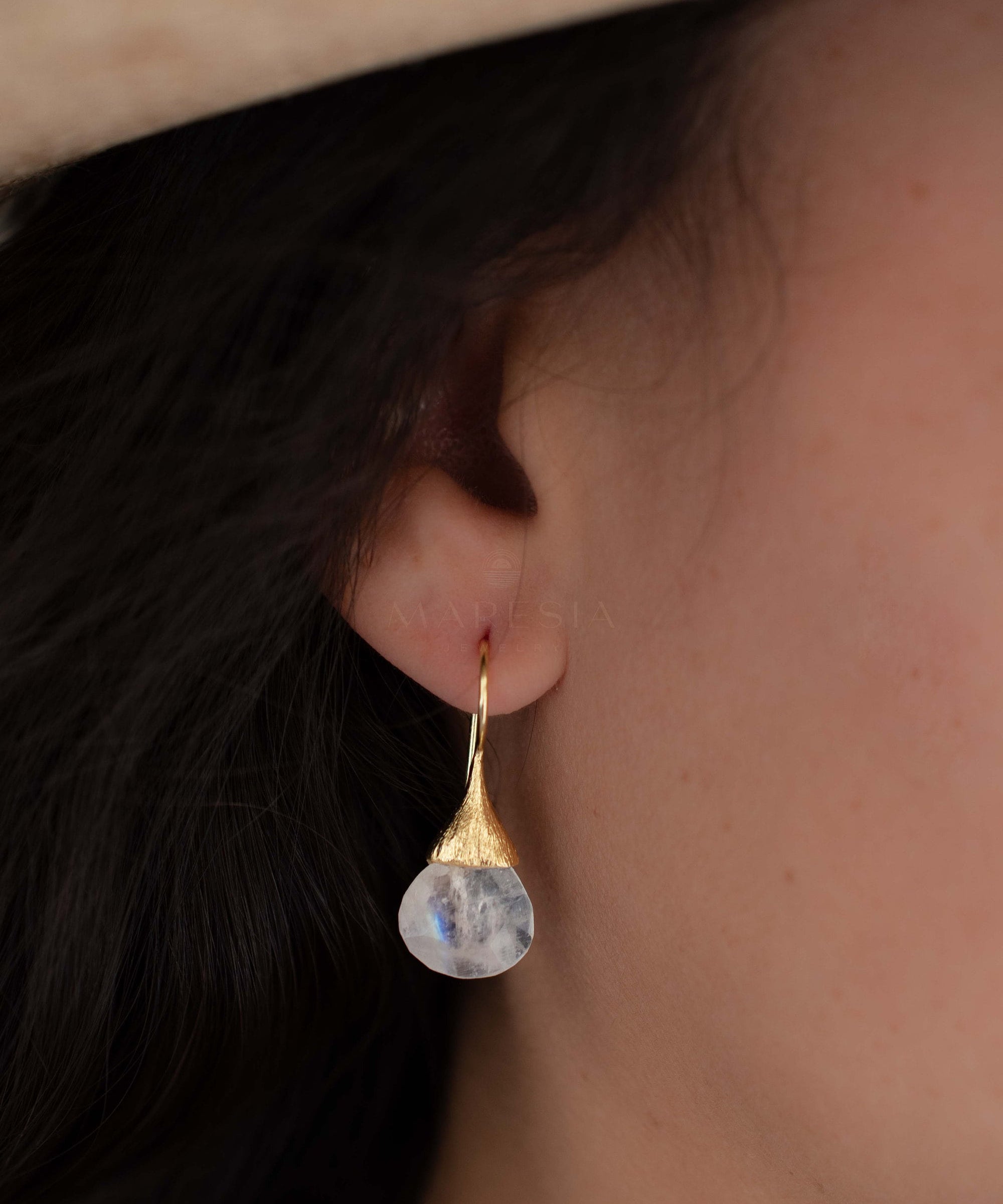 Moonstone Tear Drop Earrings ~ Gold Plated ~Dangle ~ Jewelry ~ Natural ~ Organic ~ Everyday~ Delicate~ minimalist Boho ~ Hippie ~ ME225
