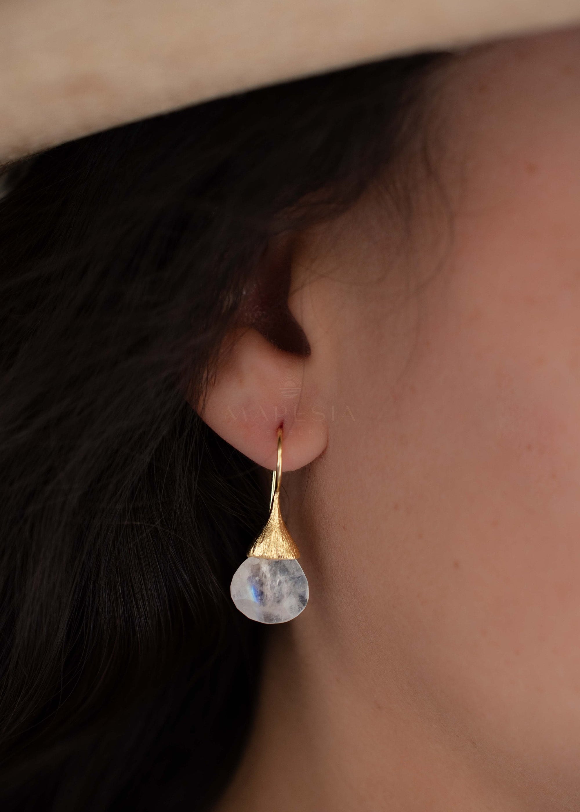 Moonstone Tear Drop Earrings ~ Gold Plated ~Dangle ~ Jewelry ~ Natural ~ Organic ~ Everyday~ Delicate~ minimalist Boho ~ Hippie ~ ME225