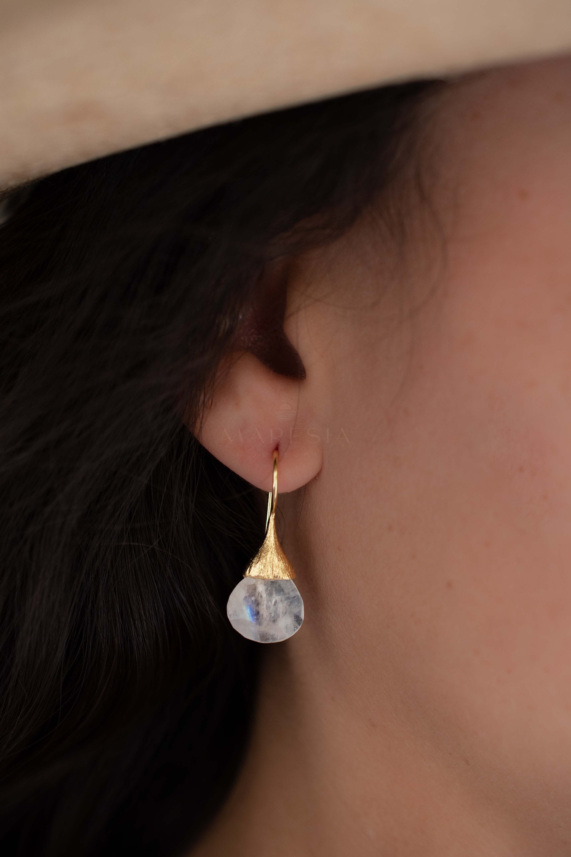 Moonstone Tear Drop Earrings ~ Gold Plated ~Dangle ~ Jewelry ~ Natural ~ Organic ~ Everyday~ Delicate~ minimalist Boho ~ Hippie ~ ME225