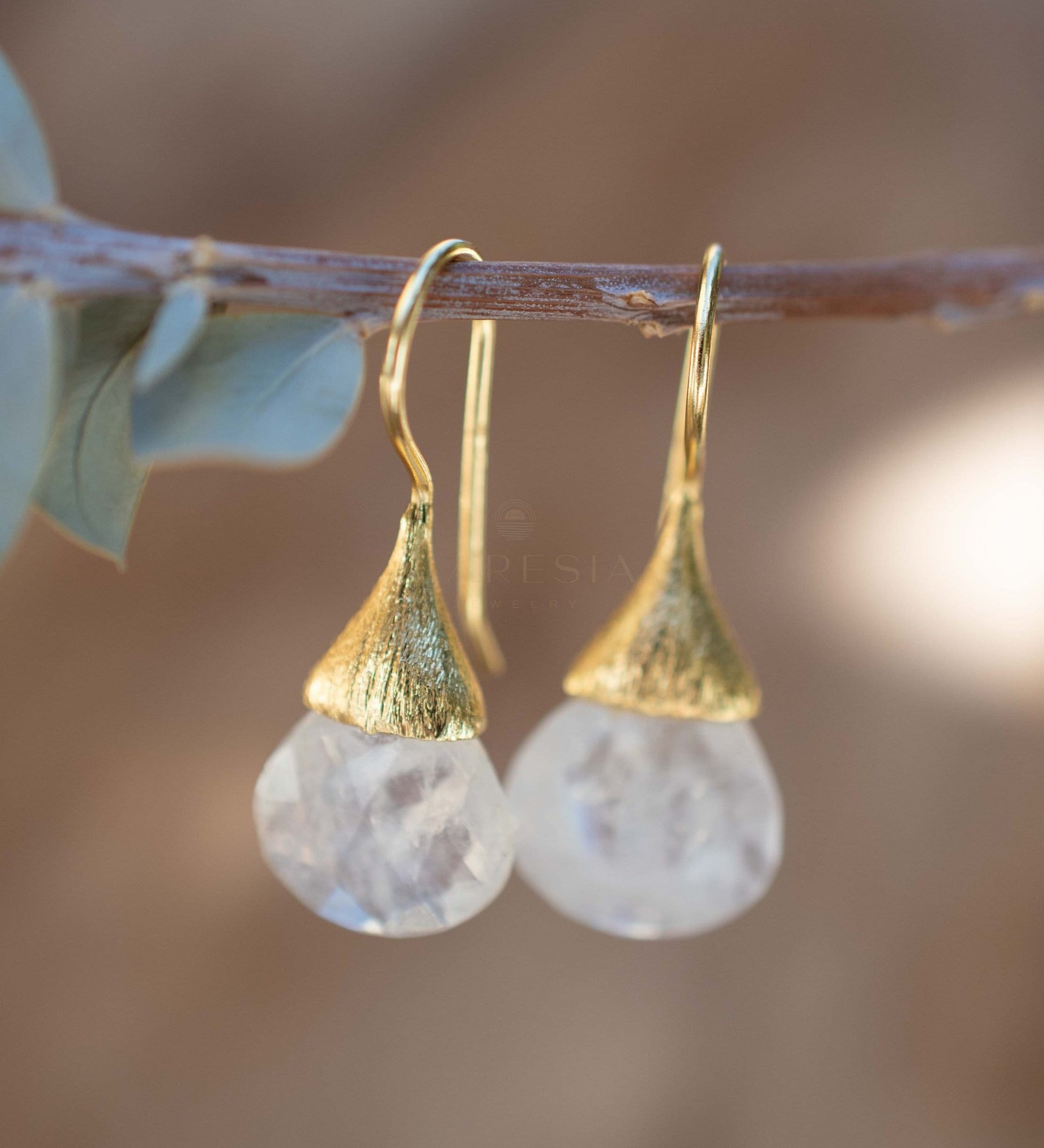 Moonstone Tear Drop Earrings ~ Gold Plated ~Dangle ~ Jewelry ~ Natural ~ Organic ~ Everyday~ Delicate~ minimalist Boho ~ Hippie ~ ME225
