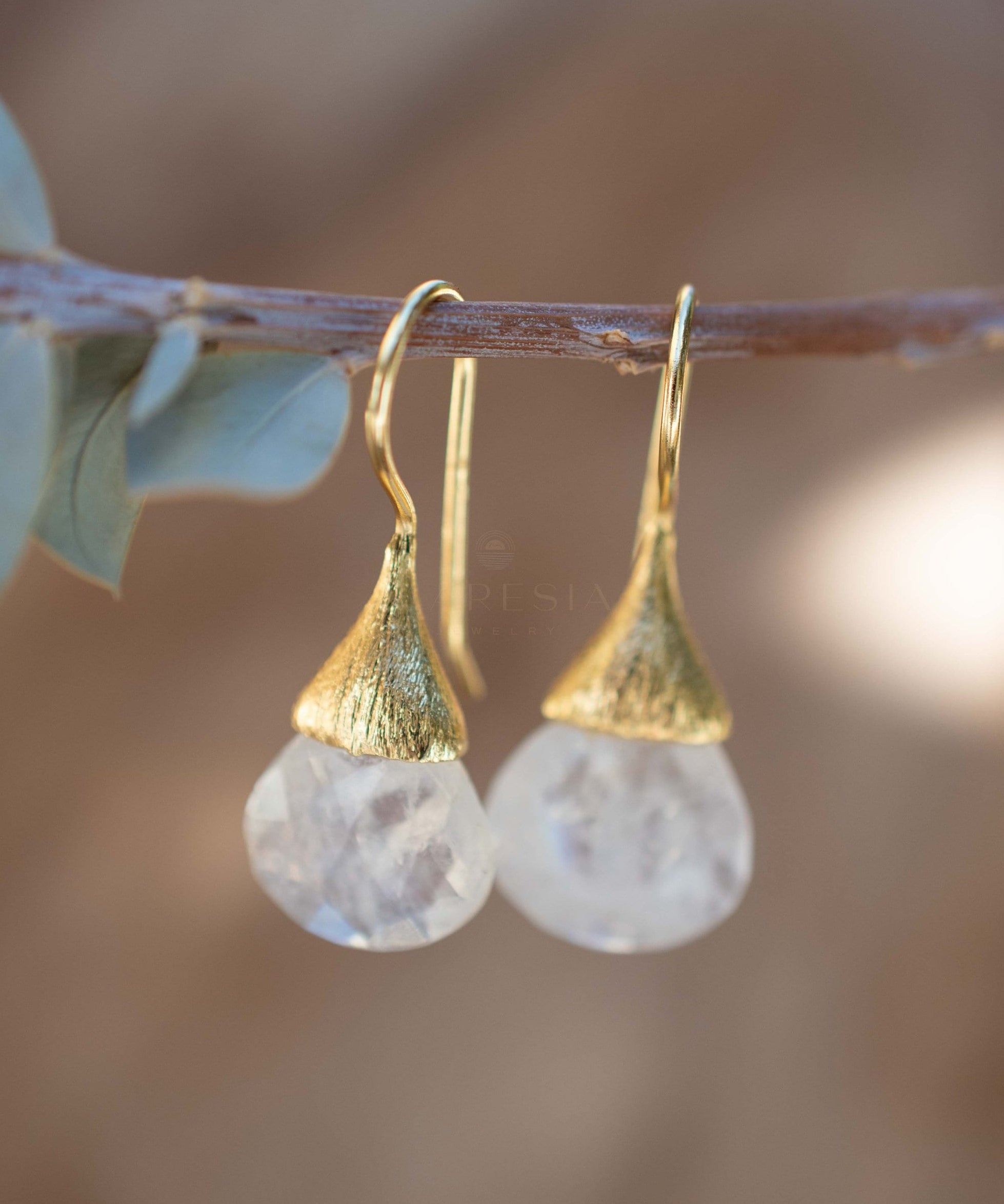 Moonstone Tear Drop Earrings ~ Gold Plated ~Dangle ~ Jewelry ~ Natural ~ Organic ~ Everyday~ Delicate~ minimalist Boho ~ Hippie ~ ME225