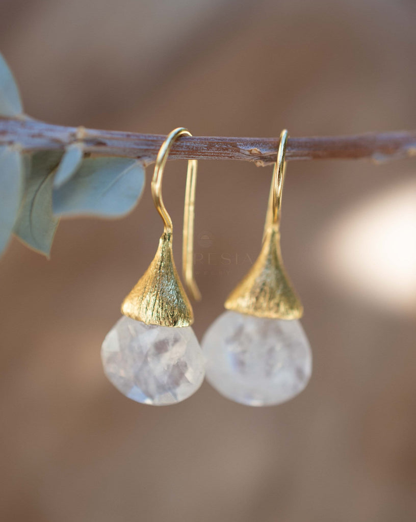 Moonstone Tear Drop Earrings ~ Gold Plated ~Dangle ~ Jewelry ~ Natural ~ Organic ~ Everyday~ Delicate~ minimalist Boho ~ Hippie ~ ME225