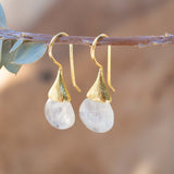 Moonstone Tear Drop Earrings ~ Gold Plated ~Dangle ~ Jewelry ~ Natural ~ Organic ~ Everyday~ Delicate~ minimalist Boho ~ Hippie ~ ME225