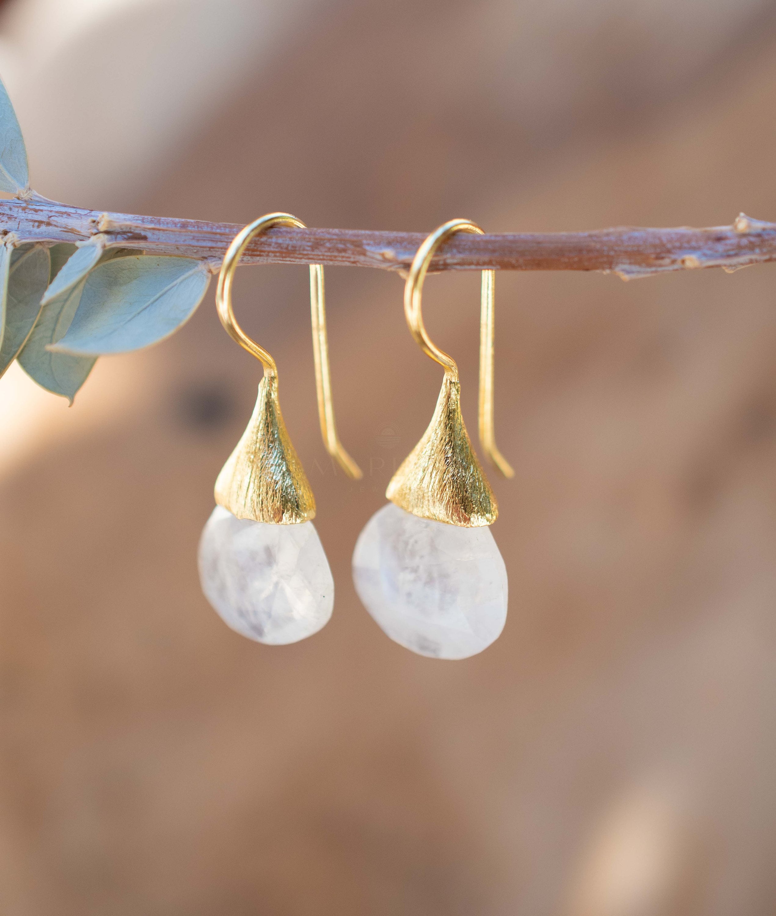 Moonstone Tear Drop Earrings ~ Gold Plated ~Dangle ~ Jewelry ~ Natural ~ Organic ~ Everyday~ Delicate~ minimalist Boho ~ Hippie ~ ME225