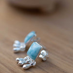 Delicate Larimar Earrings ~ Gemstone ~ Post ~ Stud ~ Sterling Silver 925 or Gold plated over Sterling silver ~ Jewelry ~ ME227