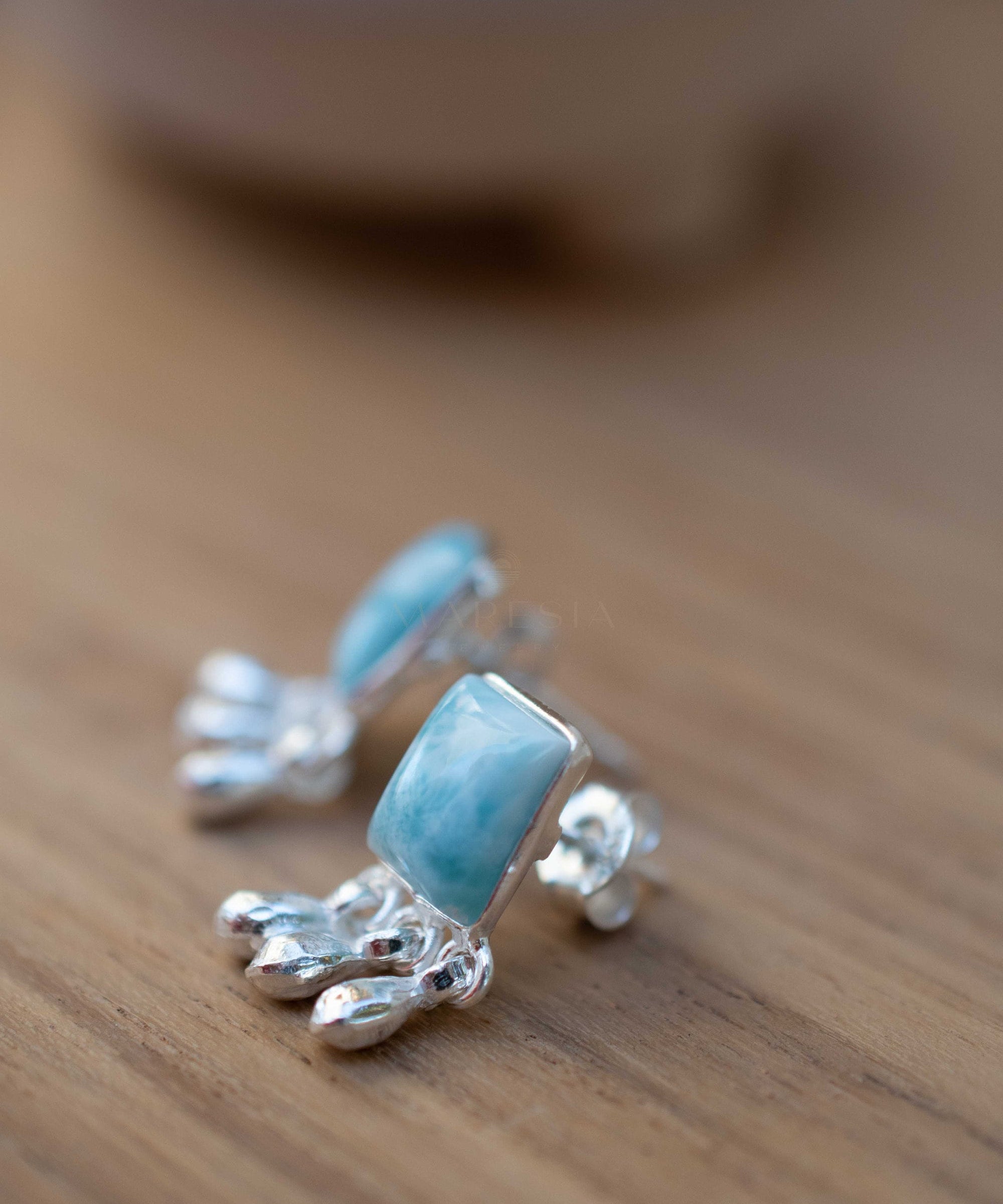 Delicate Larimar Earrings ~ Gemstone ~ Post ~ Stud ~ Sterling Silver 925 or Gold plated over Sterling silver ~ Jewelry ~ ME227