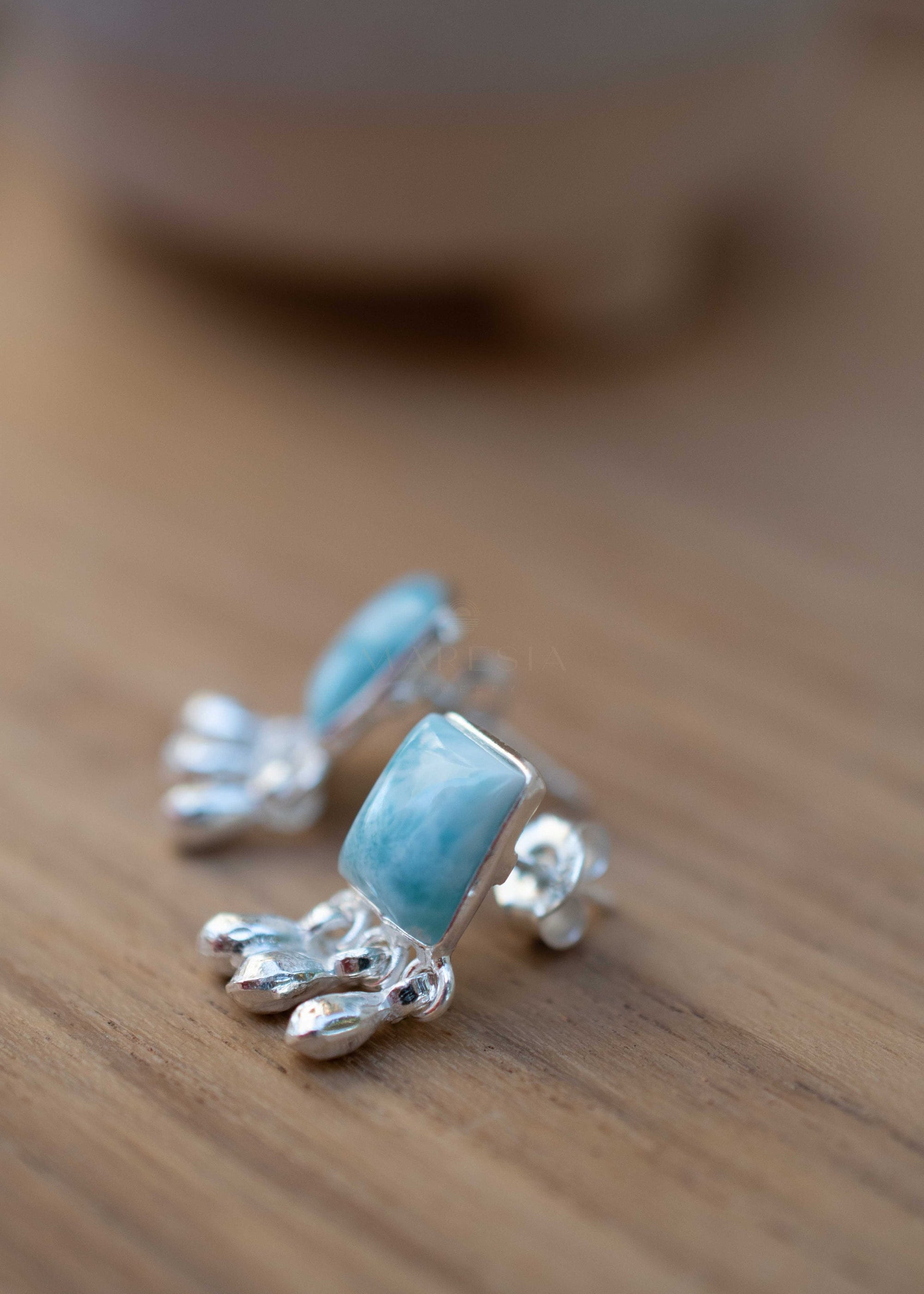Delicate Larimar Earrings ~ Gemstone ~ Post ~ Stud ~ Sterling Silver 925 or Gold plated over Sterling silver ~ Jewelry ~ ME227