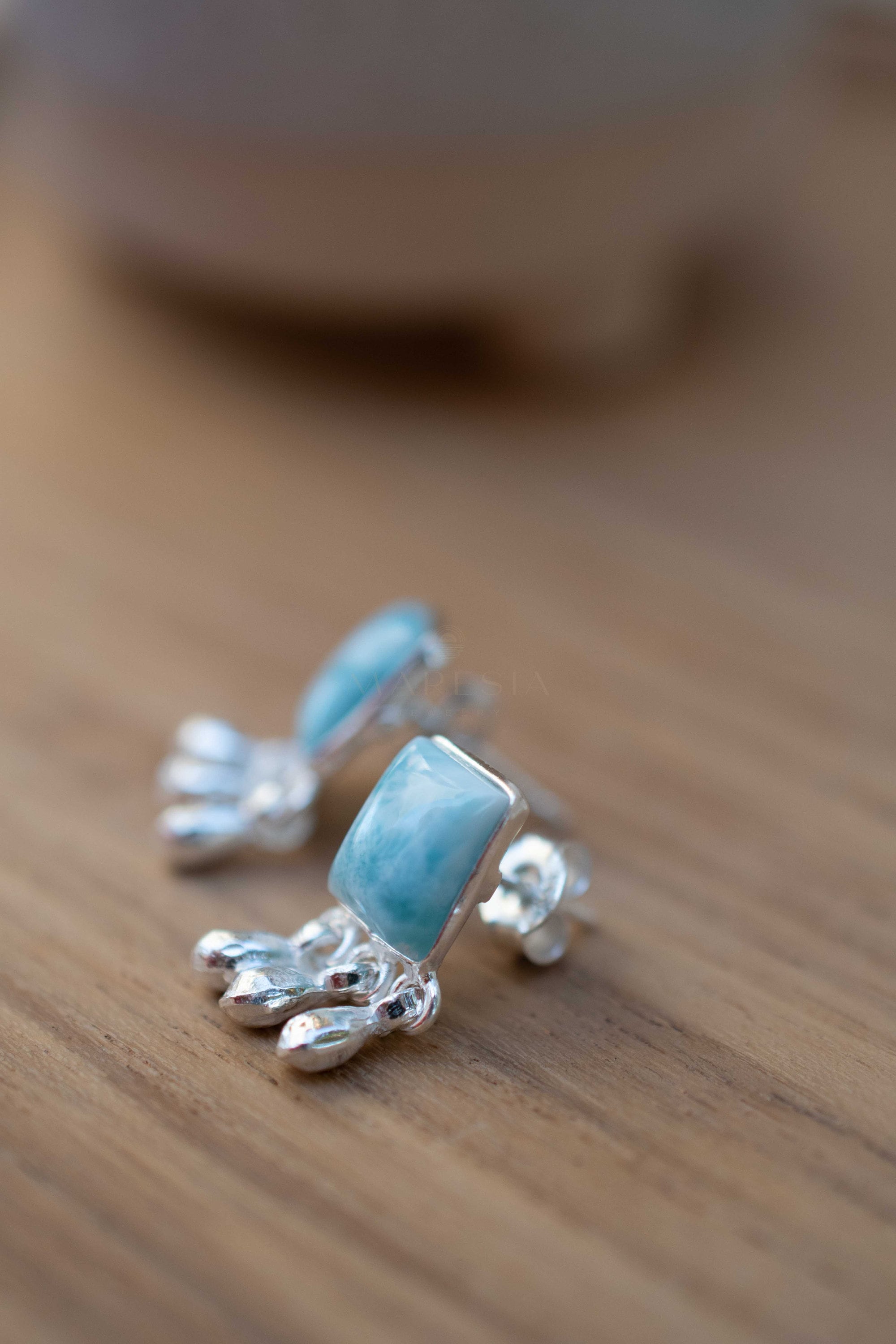 Delicate Larimar Earrings ~ Gemstone ~ Post ~ Stud ~ Sterling Silver 925 or Gold plated over Sterling silver ~ Jewelry ~ ME227