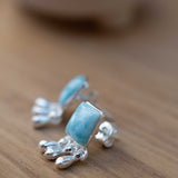 Delicate Larimar Earrings ~ Gemstone ~ Post ~ Stud ~ Sterling Silver 925 or Gold plated over Sterling silver ~ Jewelry ~ ME227
