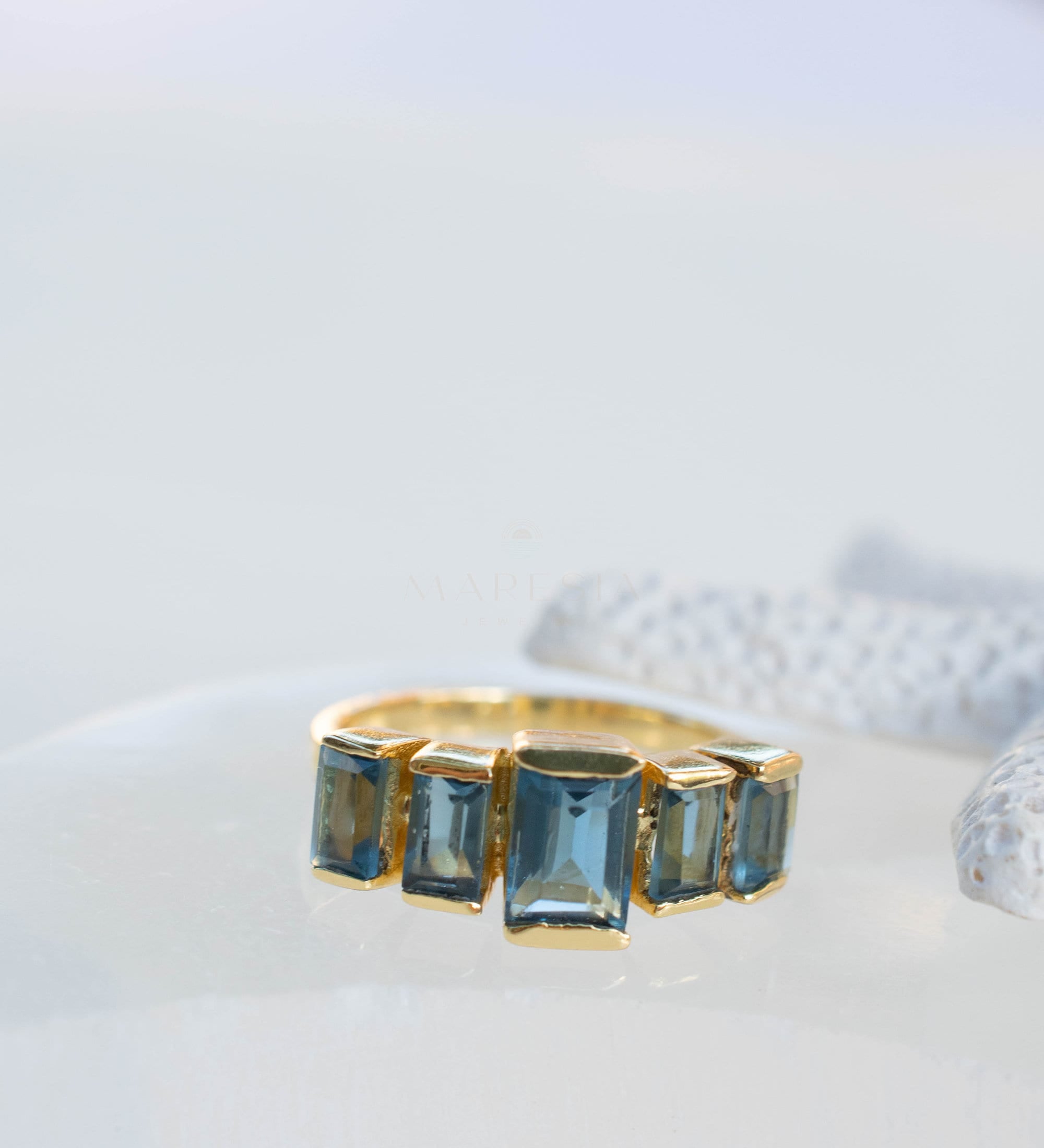 Iolite Hydro Ring ~ Rectangular Stone ~ 18k Gold Plated ~ Jewelry ~ Handmade ~ Boho ~ MR338