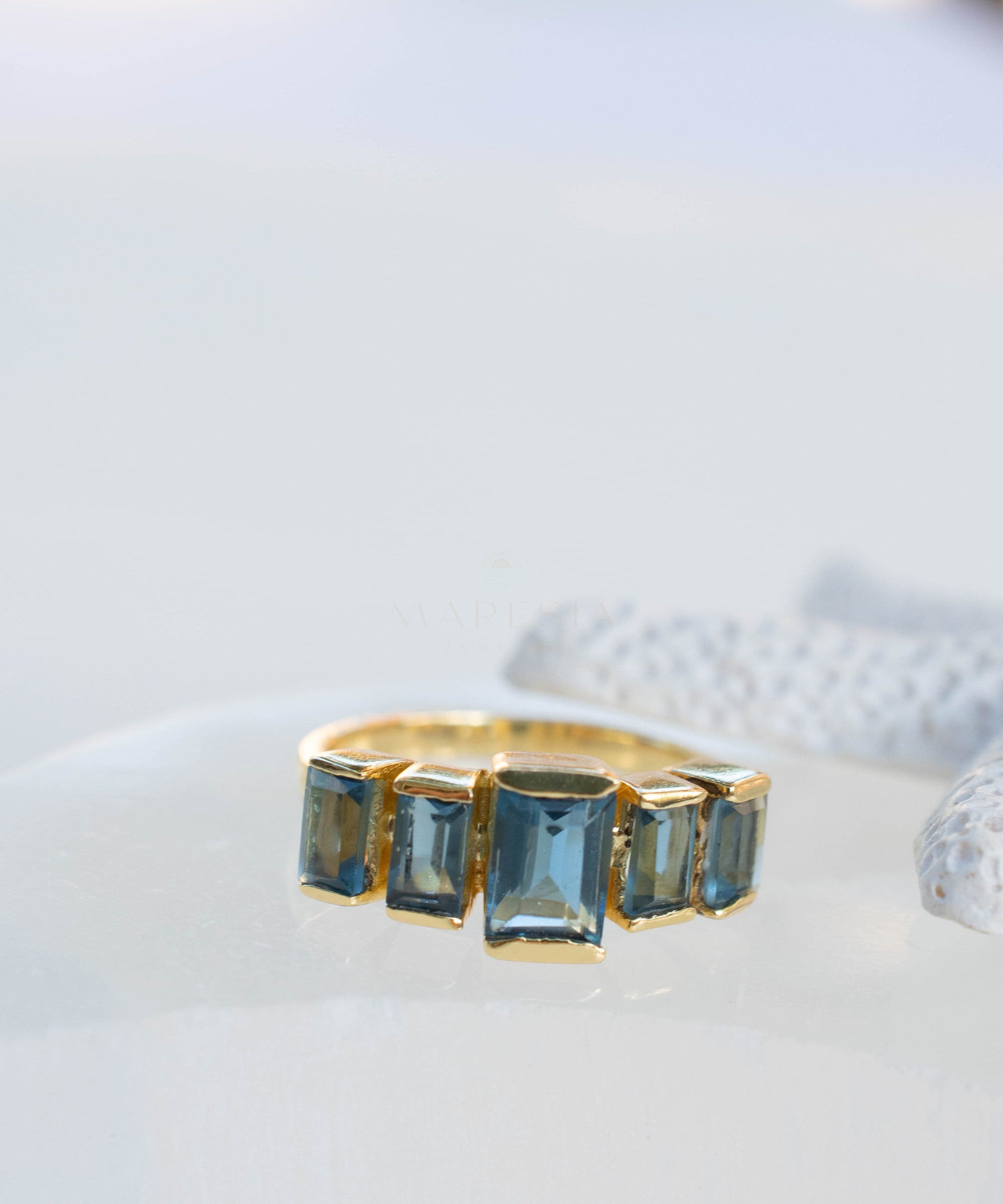 Iolite Hydro Ring ~ Rectangular Stone ~ 18k Gold Plated ~ Jewelry ~ Handmade ~ Boho ~ MR338