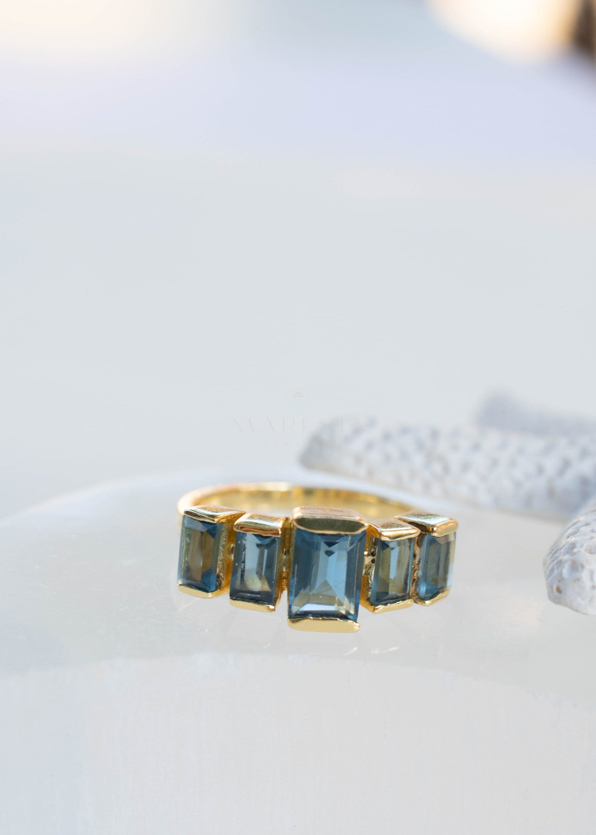 Iolite Hydro Ring ~ Rectangular Stone ~ 18k Gold Plated ~ Jewelry ~ Handmade ~ Boho ~ MR338