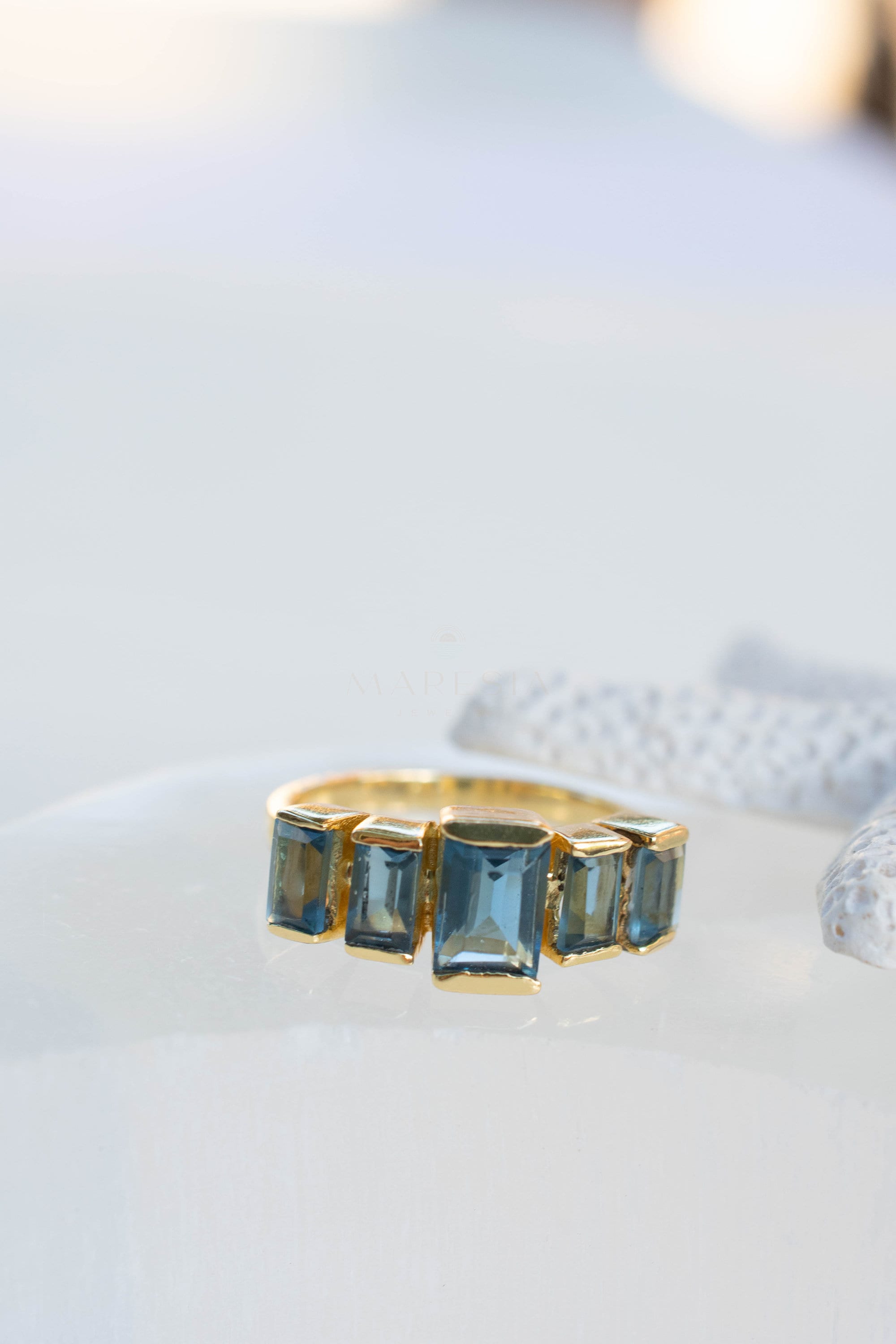Iolite Hydro Ring ~ Rectangular Stone ~ 18k Gold Plated ~ Jewelry ~ Handmade ~ Boho ~ MR338