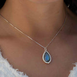 Labradorite, Pink Moonstone, Black Onyx, Aventurine & Aqua Chalcedony Necklace ~ Tear Drop ~ Sterling Silver
