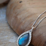Labradorite, Pink Moonstone, Black Onyx, Aventurine & Aqua Chalcedony Necklace ~ Tear Drop ~ Sterling Silver