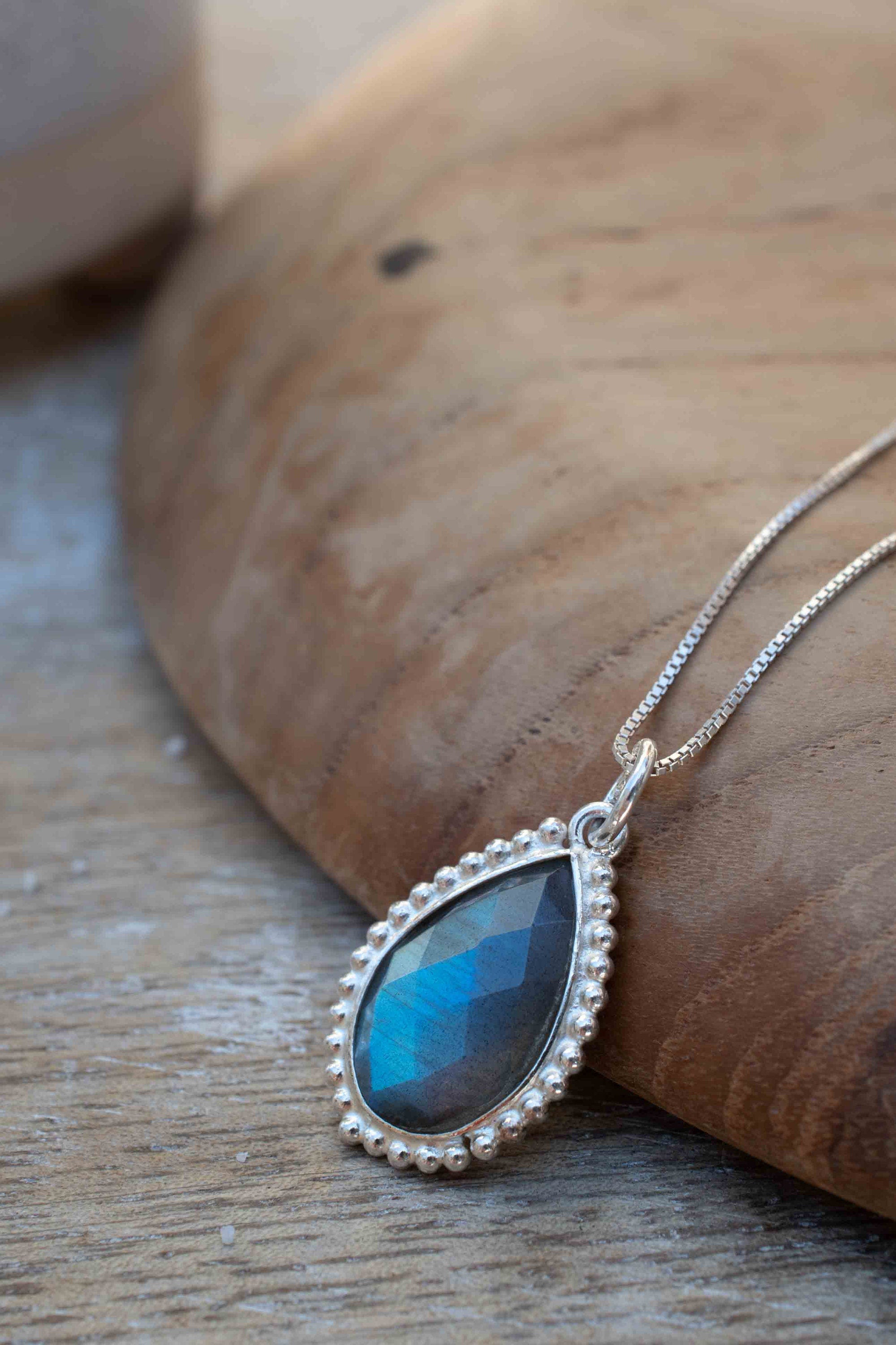 Labradorite, Pink Moonstone, Black Onyx, Aventurine & Aqua Chalcedony Necklace ~ Tear Drop ~ Sterling Silver