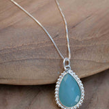 Labradorite, Pink Moonstone, Black Onyx, Aventurine & Aqua Chalcedony Necklace ~ Tear Drop ~ Sterling Silver