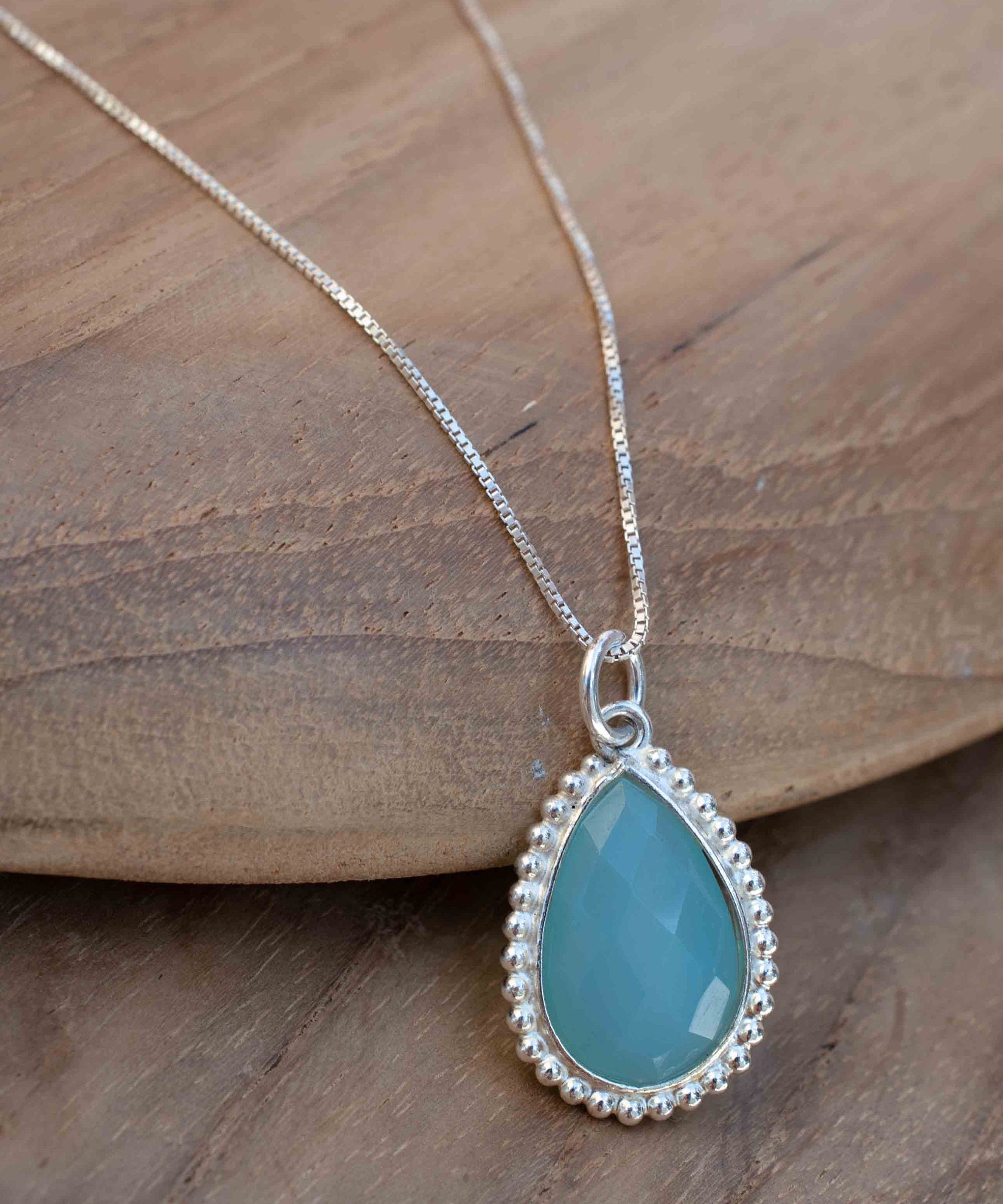 Labradorite, Pink Moonstone, Black Onyx, Aventurine & Aqua Chalcedony Necklace ~ Tear Drop ~ Sterling Silver