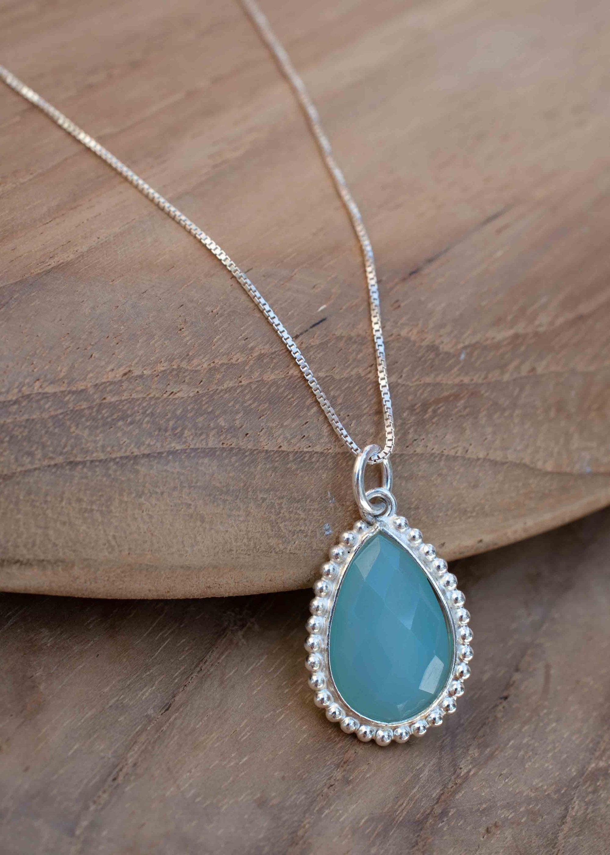 Labradorite, Pink Moonstone, Black Onyx, Aventurine & Aqua Chalcedony Necklace ~ Tear Drop ~ Sterling Silver