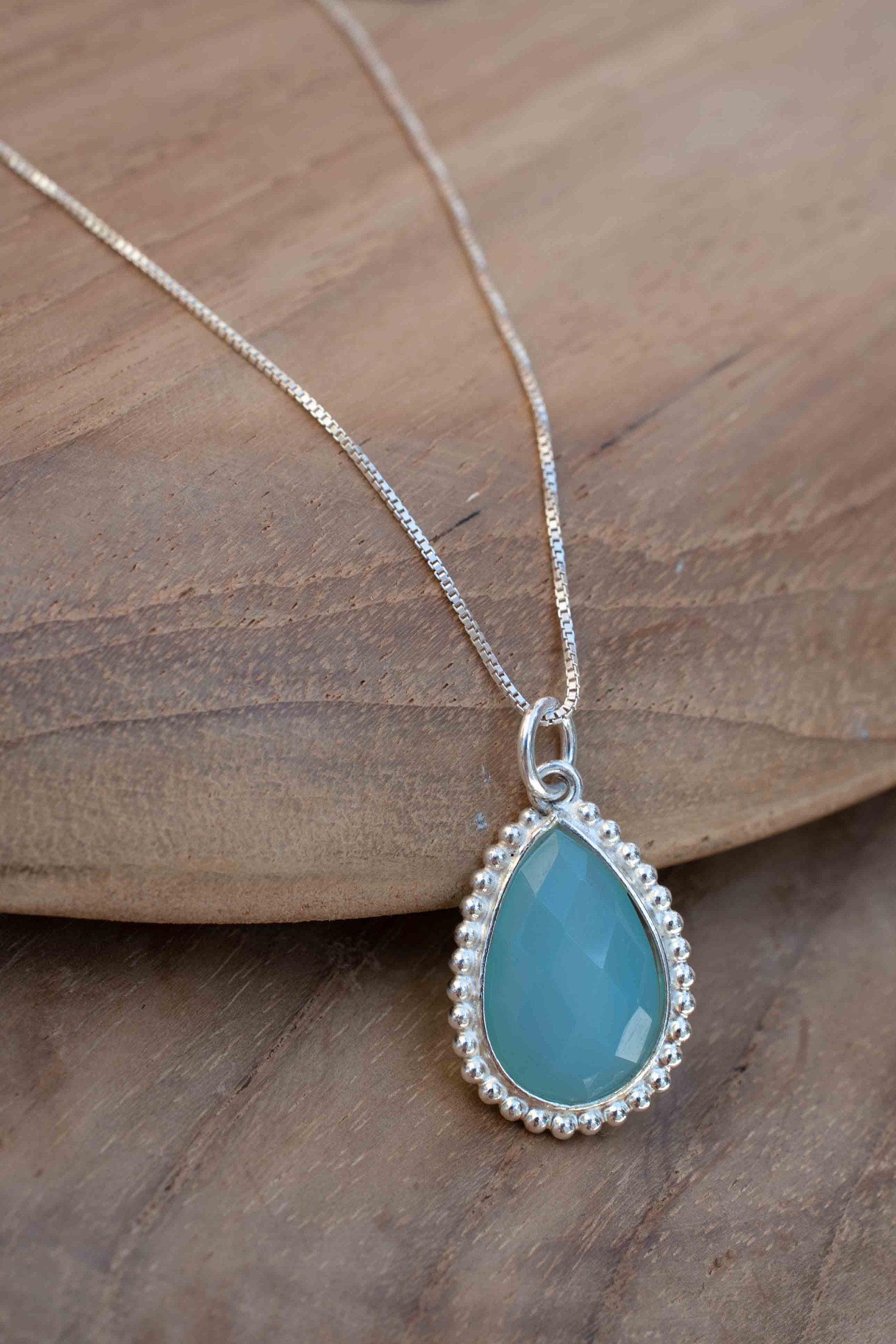 Labradorite, Pink Moonstone, Black Onyx, Aventurine & Aqua Chalcedony Necklace ~ Tear Drop ~ Sterling Silver