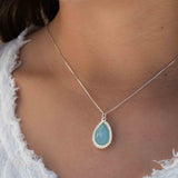 Labradorite, Pink Moonstone, Black Onyx, Aventurine & Aqua Chalcedony Necklace ~ Tear Drop ~ Sterling Silver