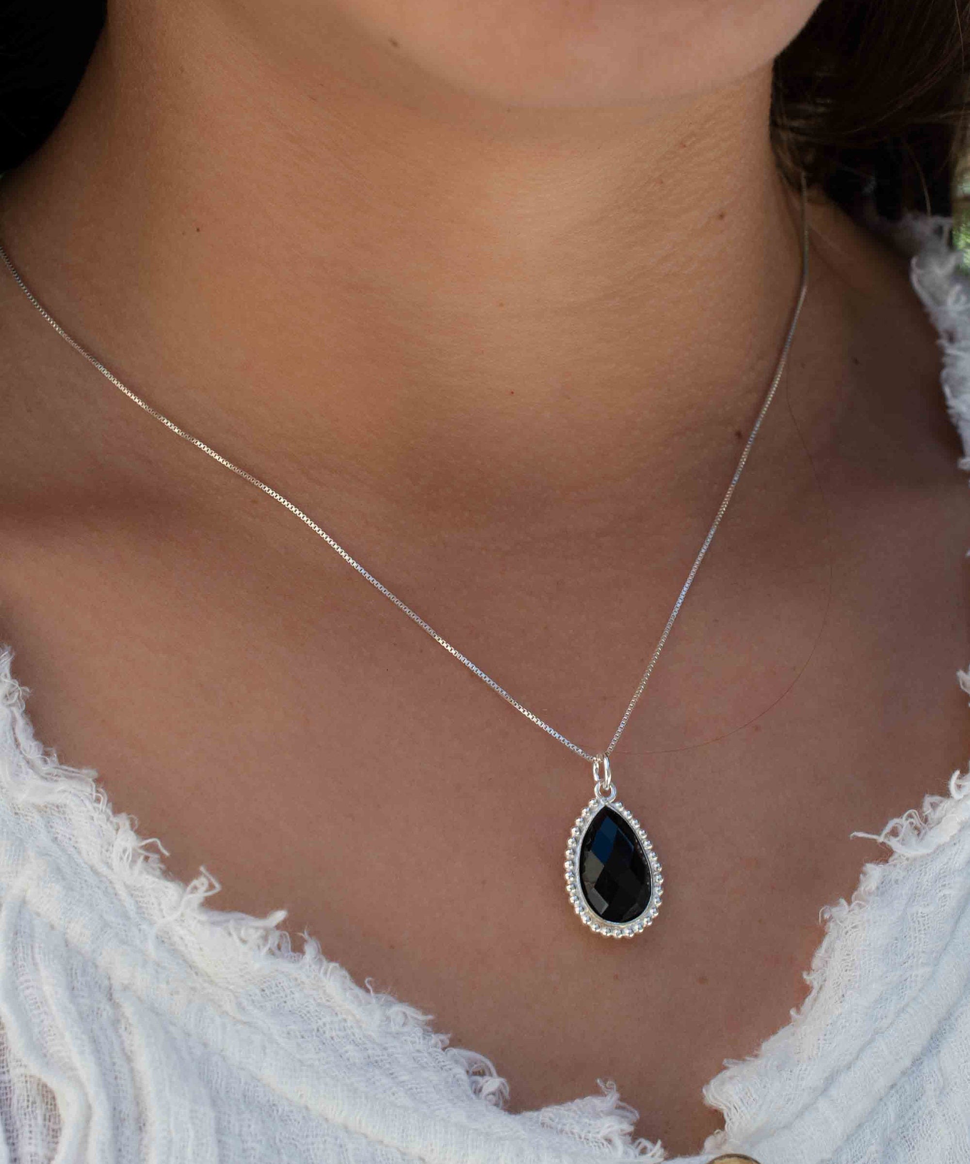 Labradorite, Pink Moonstone, Black Onyx, Aventurine & Aqua Chalcedony Necklace ~ Tear Drop ~ Sterling Silver