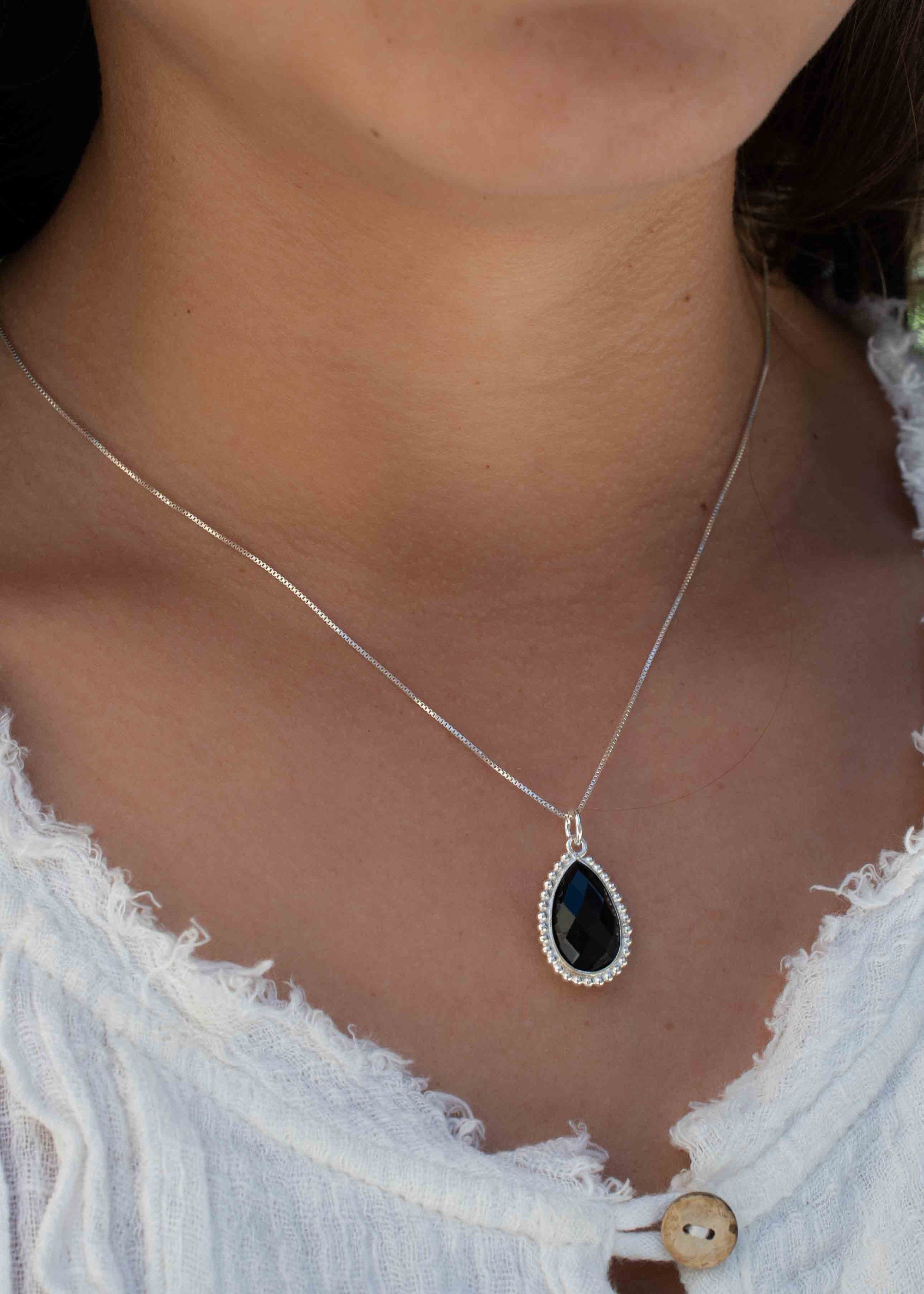 Labradorite, Pink Moonstone, Black Onyx, Aventurine & Aqua Chalcedony Necklace ~ Tear Drop ~ Sterling Silver
