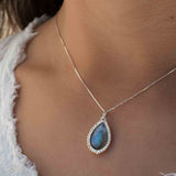 Labradorite, Pink Moonstone, Black Onyx, Aventurine & Aqua Chalcedony Necklace ~ Tear Drop ~ Sterling Silver