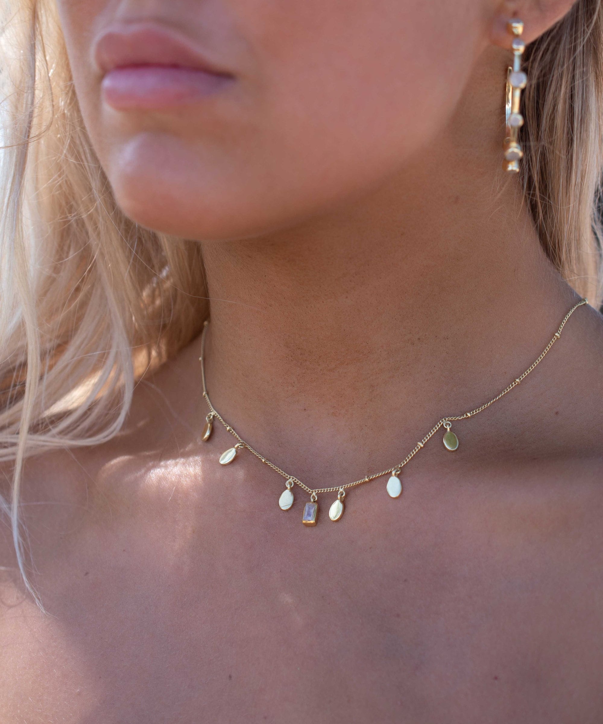 Moonstone Necklace ~ Bohemina look ~ Gold Plated over Sterling Silver ~ Handmade ~ Minimalist ~MN161