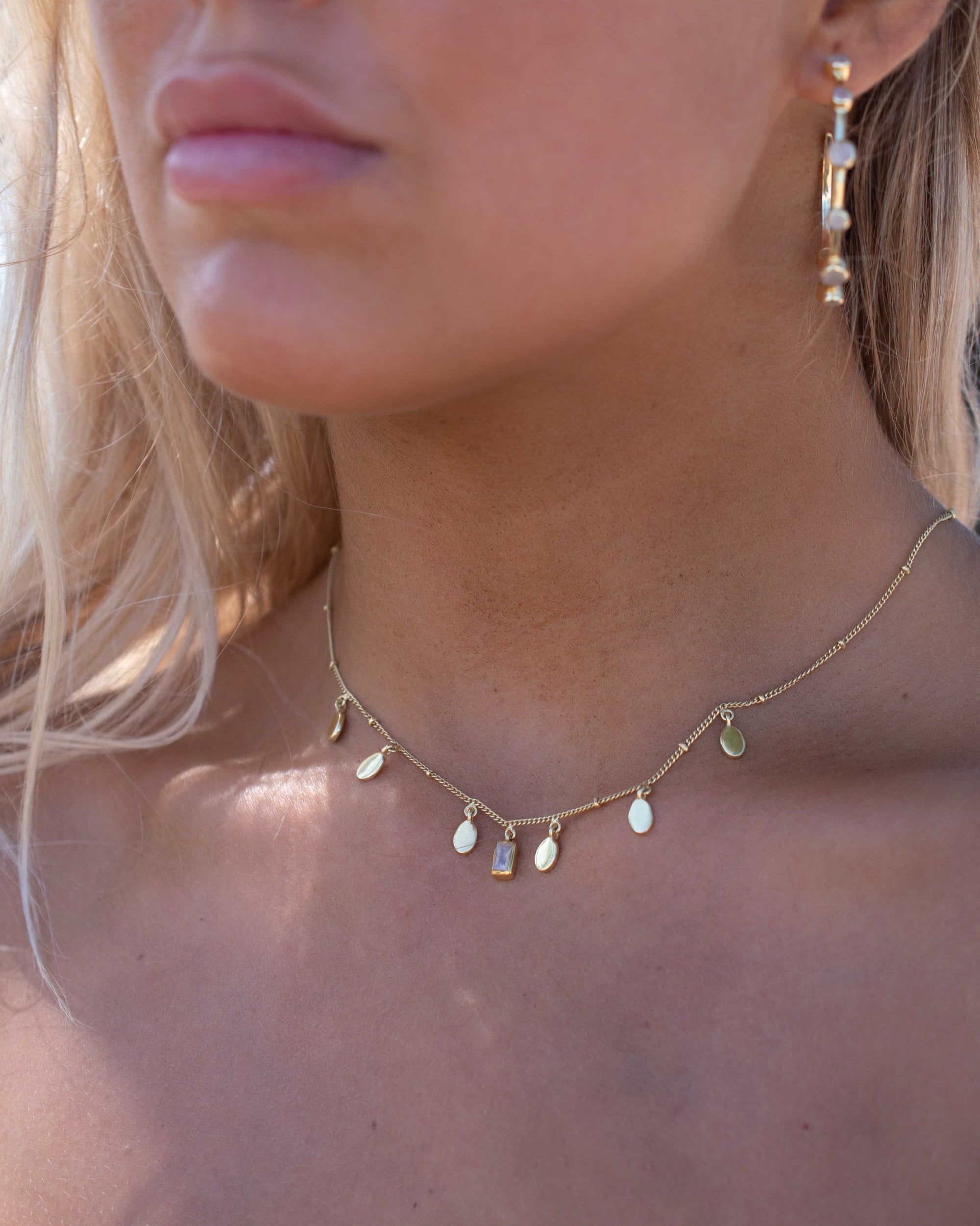 Moonstone Necklace ~ Bohemina look ~ Gold Plated over Sterling Silver ~ Handmade ~ Minimalist ~MN161