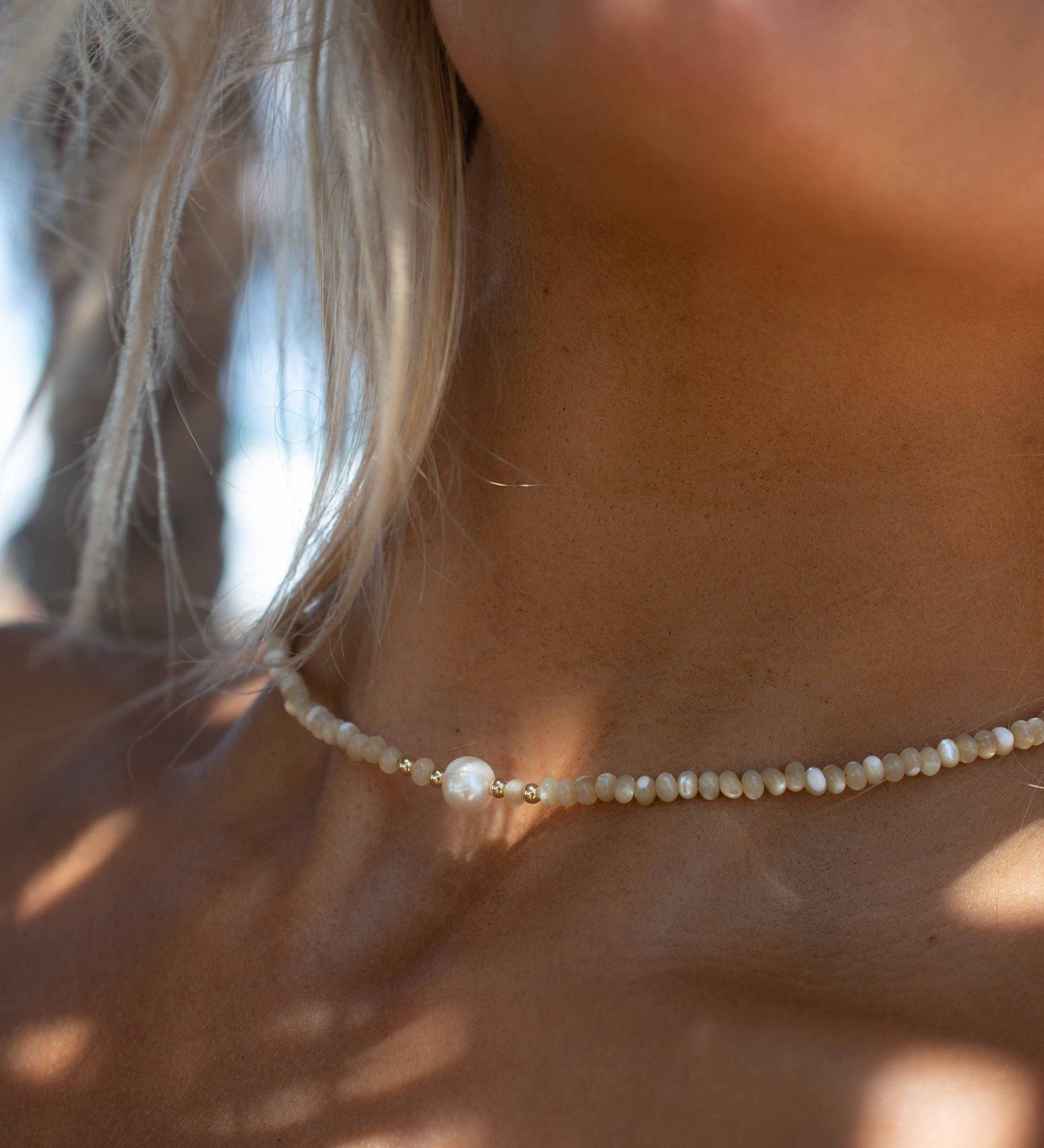 Fresh Water Pearl & Mother of Pearl necklace~ Sterling Silver 925 or Gold Filled~Choker ~ Jewelry ~ Gift For Her ~Minimalist~Handmade MN158