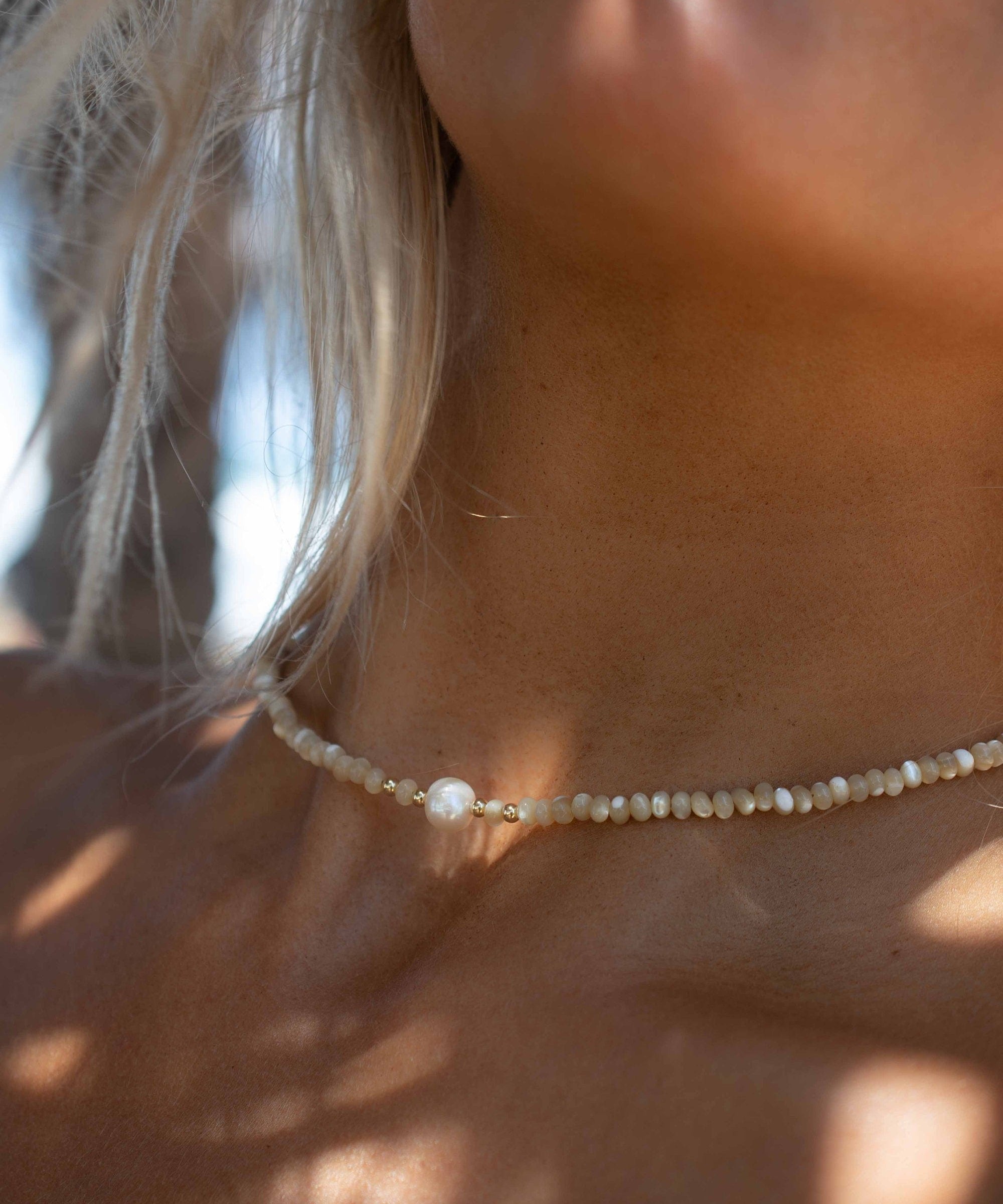 Fresh Water Pearl & Mother of Pearl necklace~ Sterling Silver 925 or Gold Filled~Choker ~ Jewelry ~ Gift For Her ~Minimalist~Handmade MN158