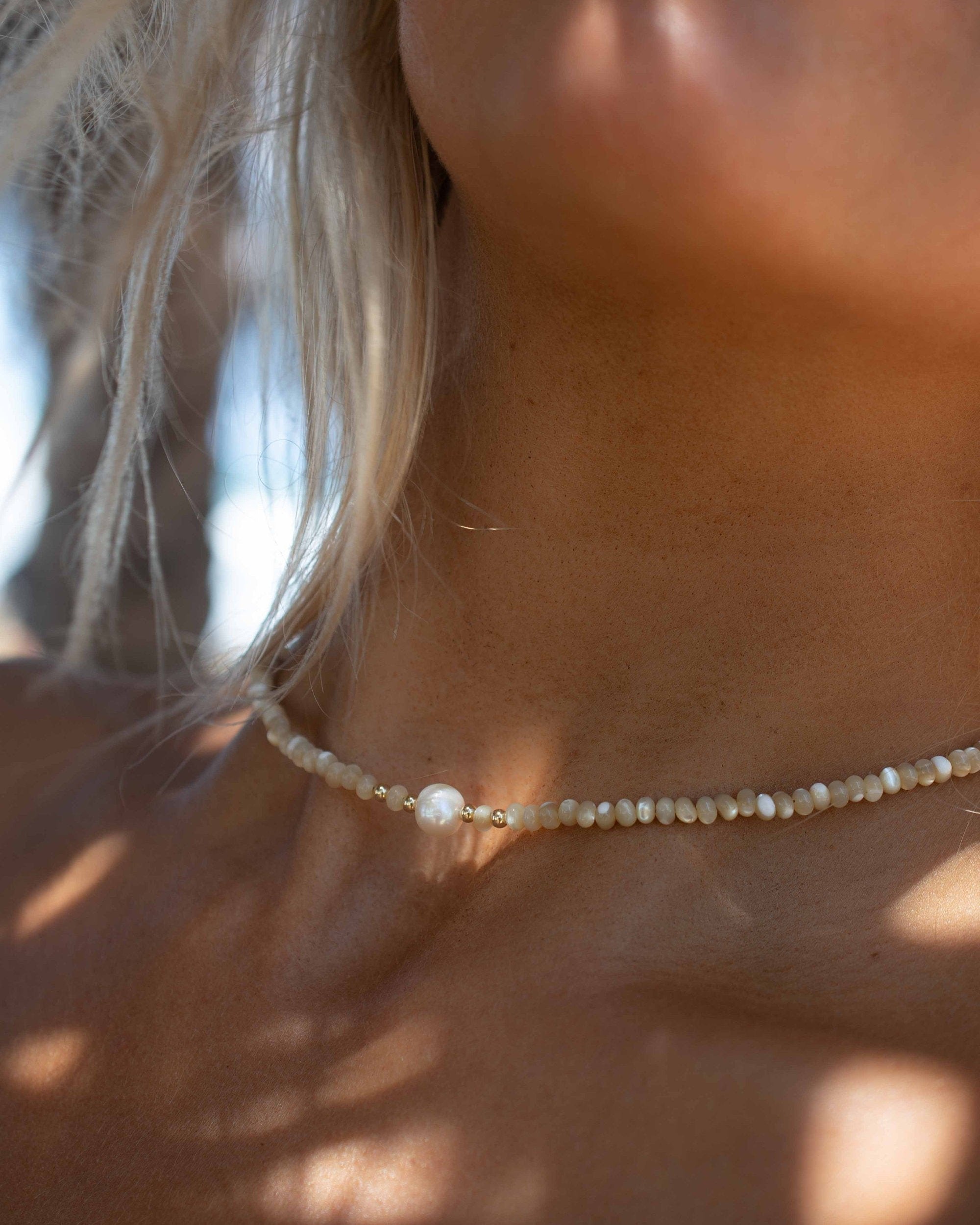 Fresh Water Pearl & Mother of Pearl necklace~ Sterling Silver 925 or Gold Filled~Choker ~ Jewelry ~ Gift For Her ~Minimalist~Handmade MN158