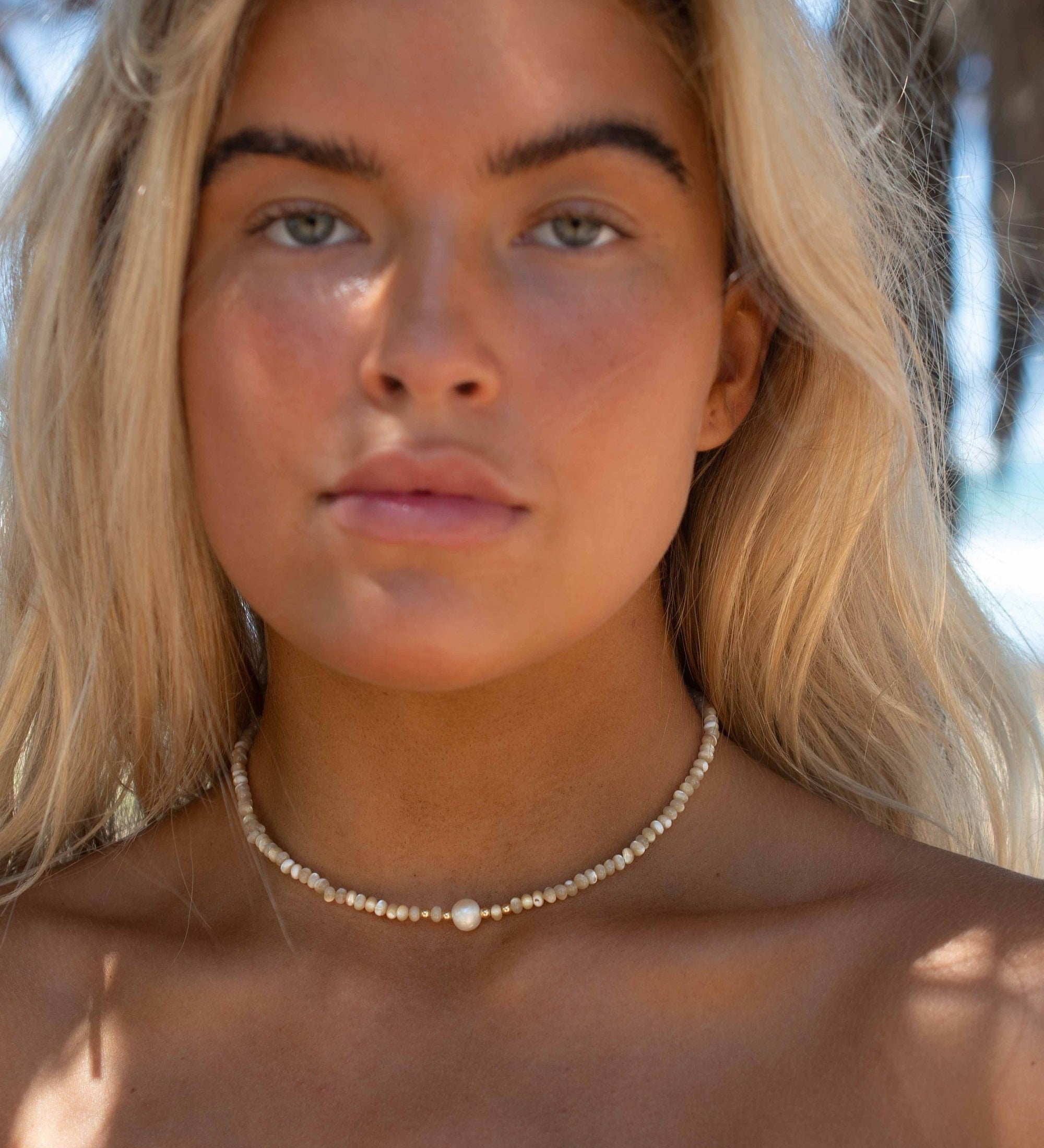 Fresh Water Pearl & Mother of Pearl necklace~ Sterling Silver 925 or Gold Filled~Choker ~ Jewelry ~ Gift For Her ~Minimalist~Handmade MN158