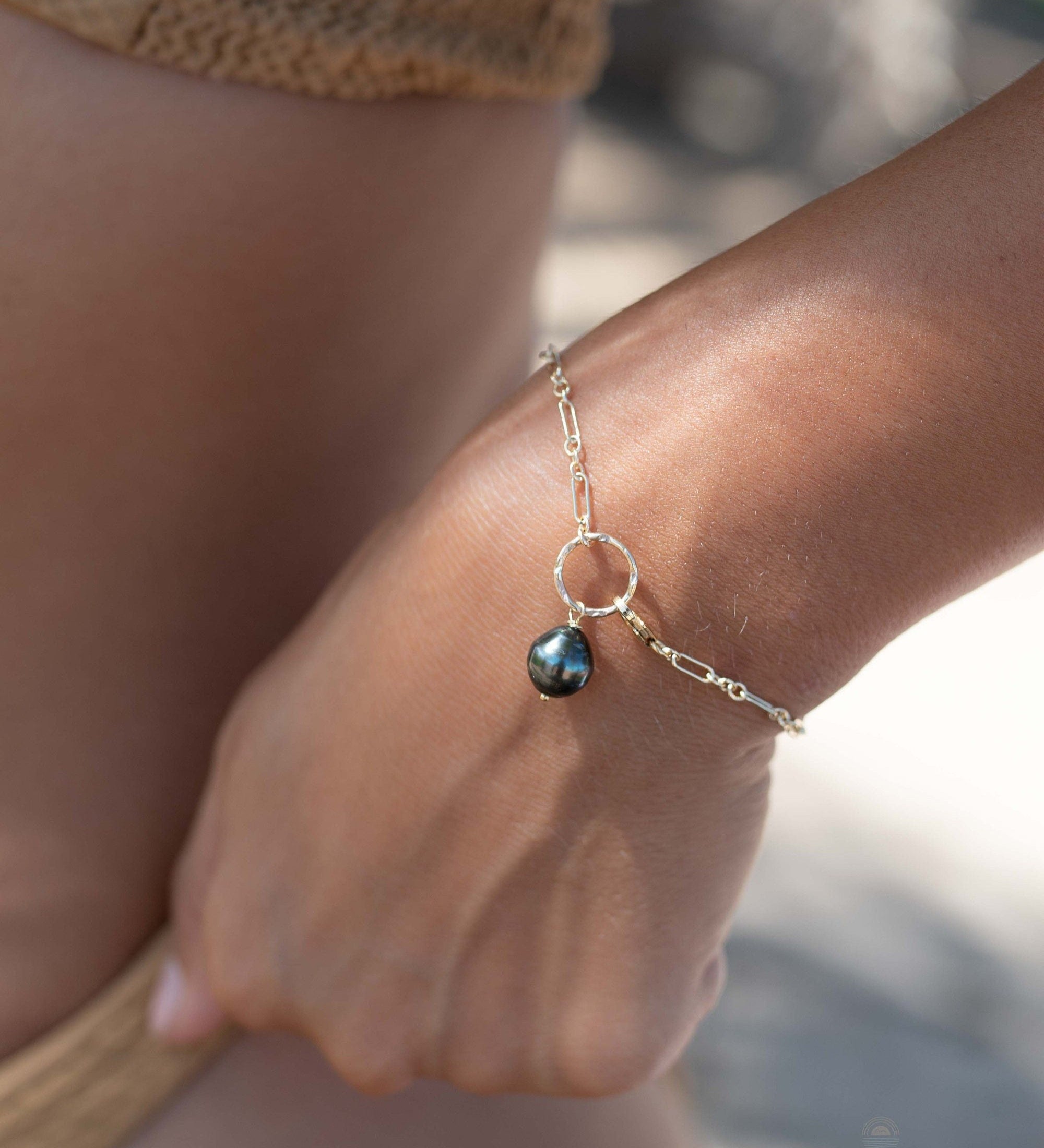 Tahitian Pearl Bracelet ~ Gold Filled or Sterling Silver 925 ~ Handmade ~ Hippie ~Bohemian ~Jewelry ~Stackable MB0