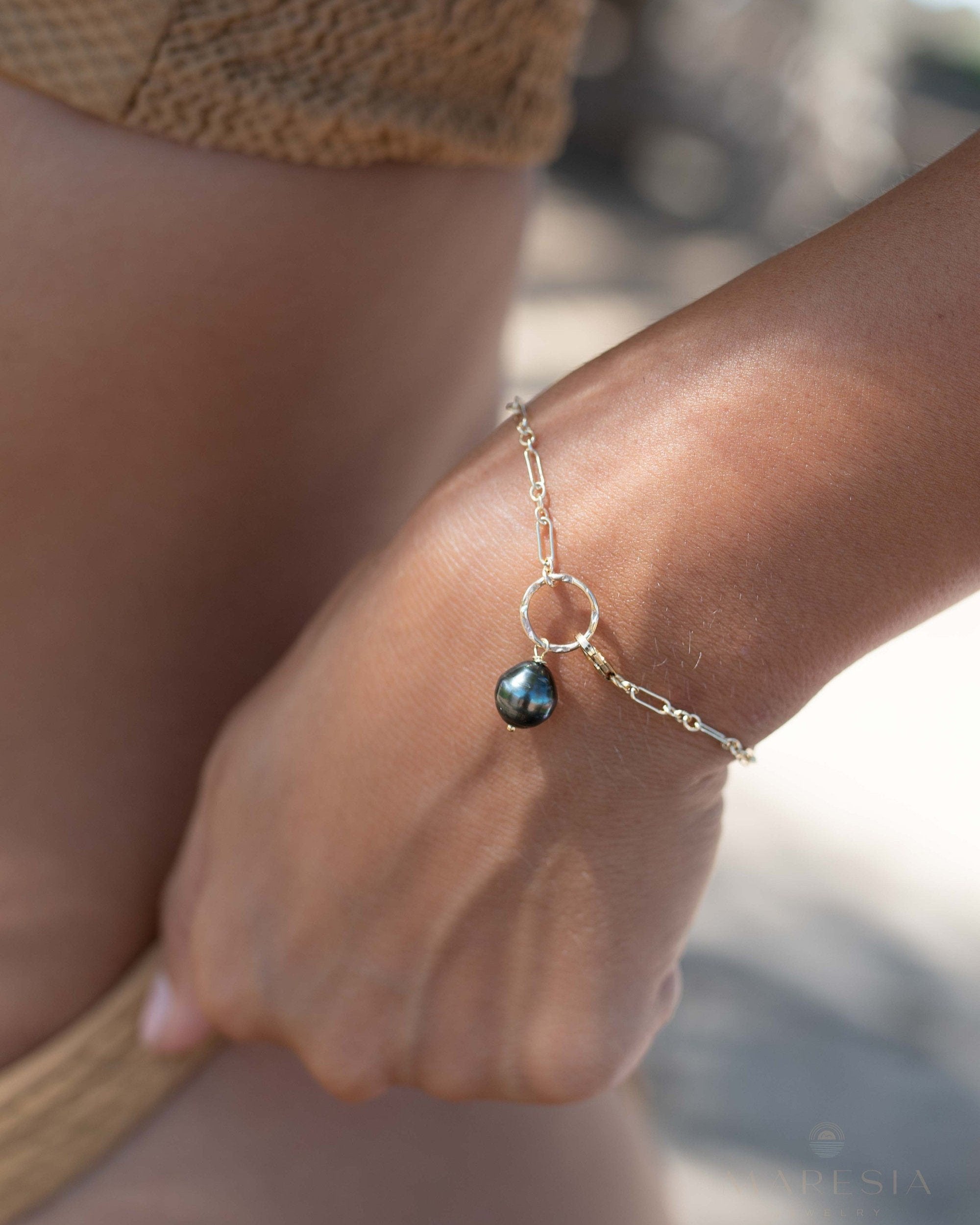 Tahitian Pearl Bracelet ~ Gold Filled or Sterling Silver 925 ~ Handmade ~ Hippie ~Bohemian ~Jewelry ~Stackable MB0