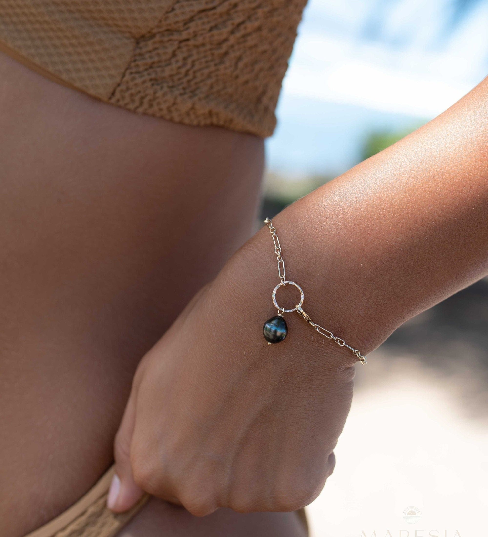 Tahitian Pearl Bracelet ~ Gold Filled or Sterling Silver 925 ~ Handmade ~ Hippie ~Bohemian ~Jewelry ~Stackable MB0