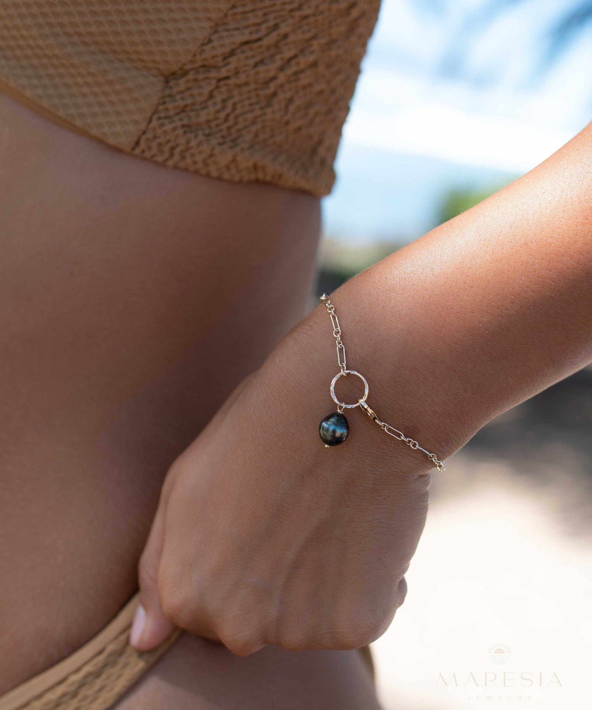 Tahitian Pearl Bracelet ~ Gold Filled or Sterling Silver 925 ~ Handmade ~ Hippie ~Bohemian ~Jewelry ~Stackable MB0