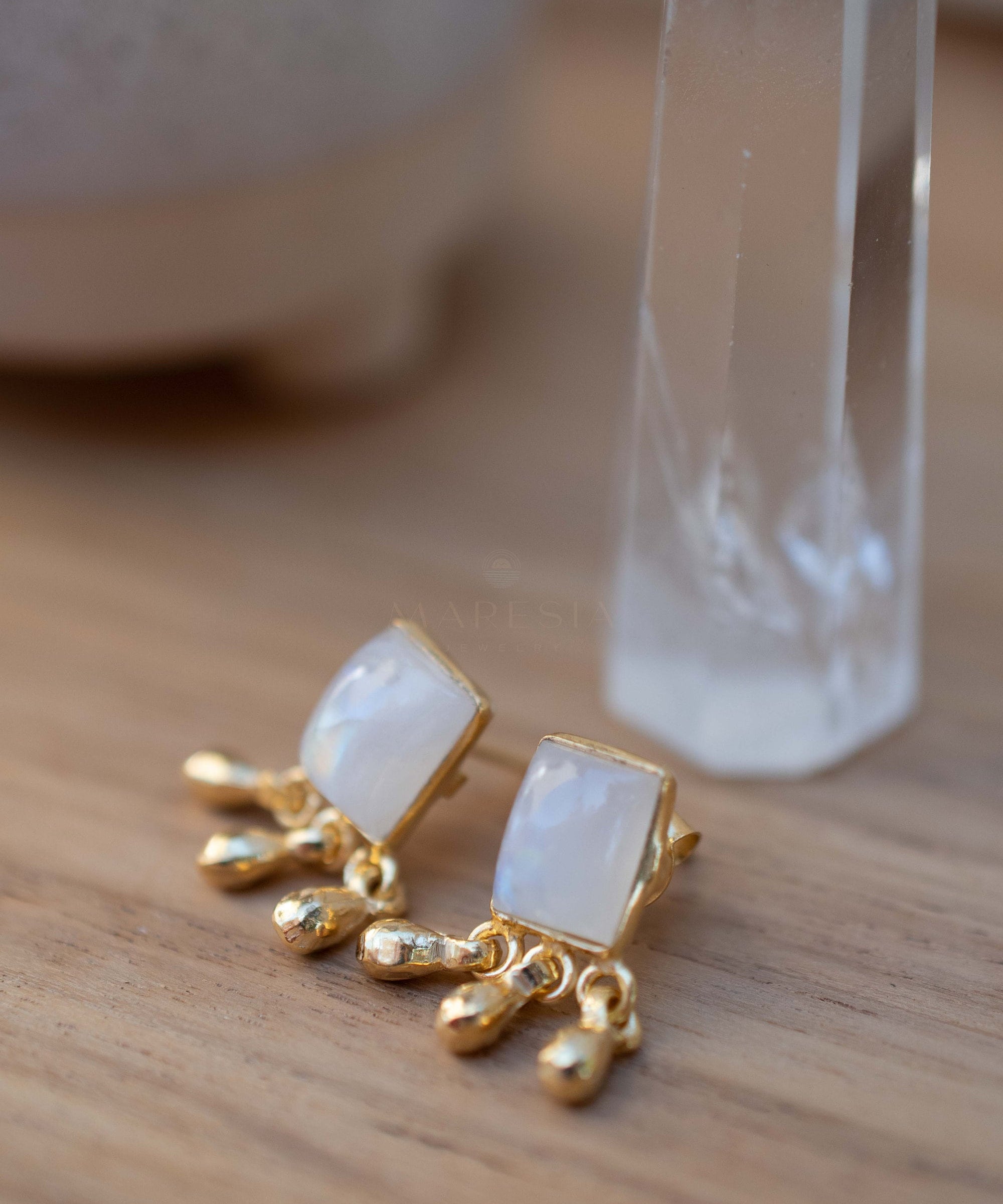Delicate Moonstone Earrings ~ Sterling Silver 925 or Gold Plated over Sterling Silver ~ Gemstone ~ Post ~ Stud ~Handmade ~ Jewelry ~ ME229