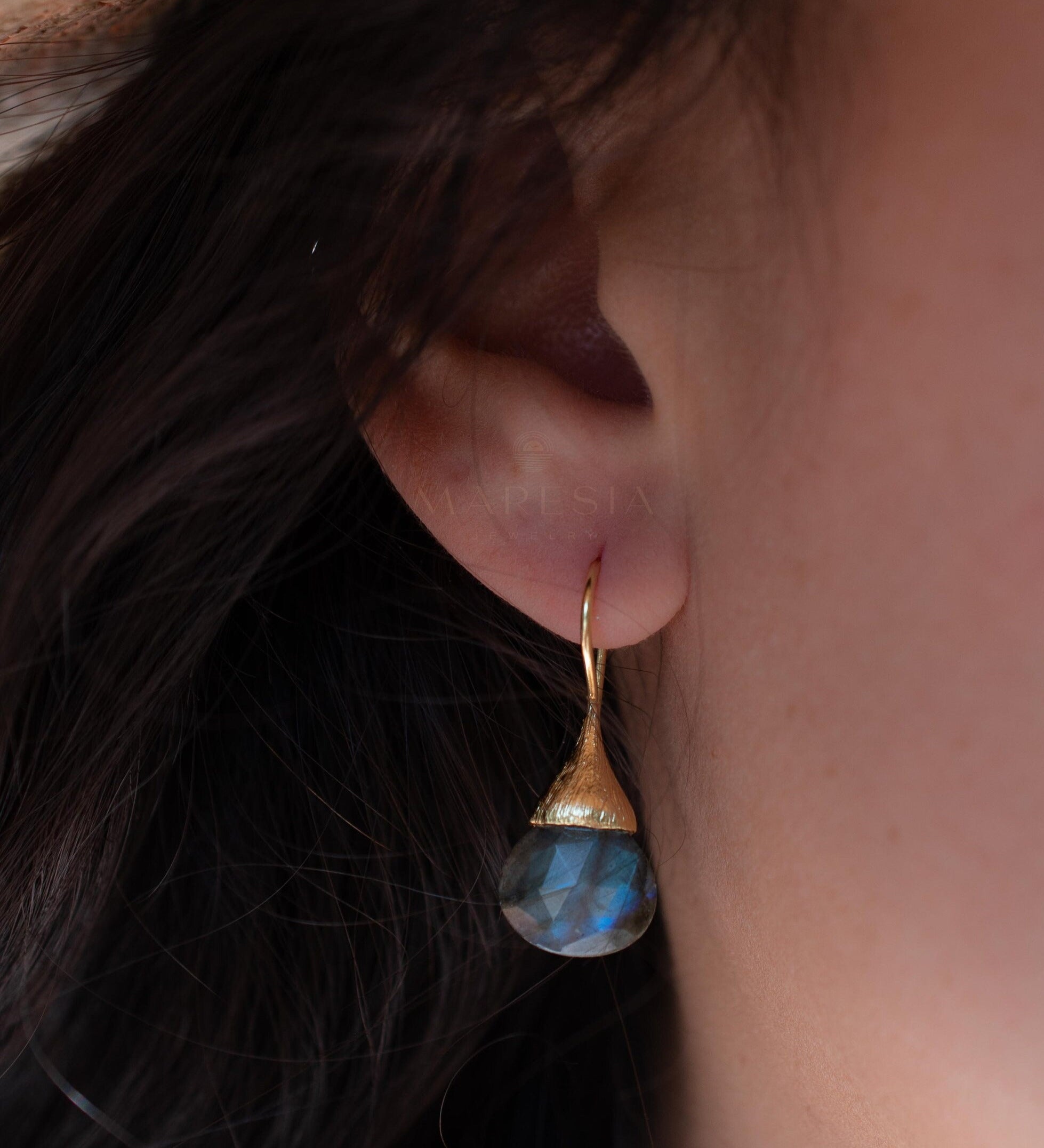 Labradorite Tear Drop Earrings ~ Jewelry ~ 18k Gold Plated ~ Natural ~ Minimalist Everyday ~ Gift for Her ~ Boho ~ Hippie ~ ME187