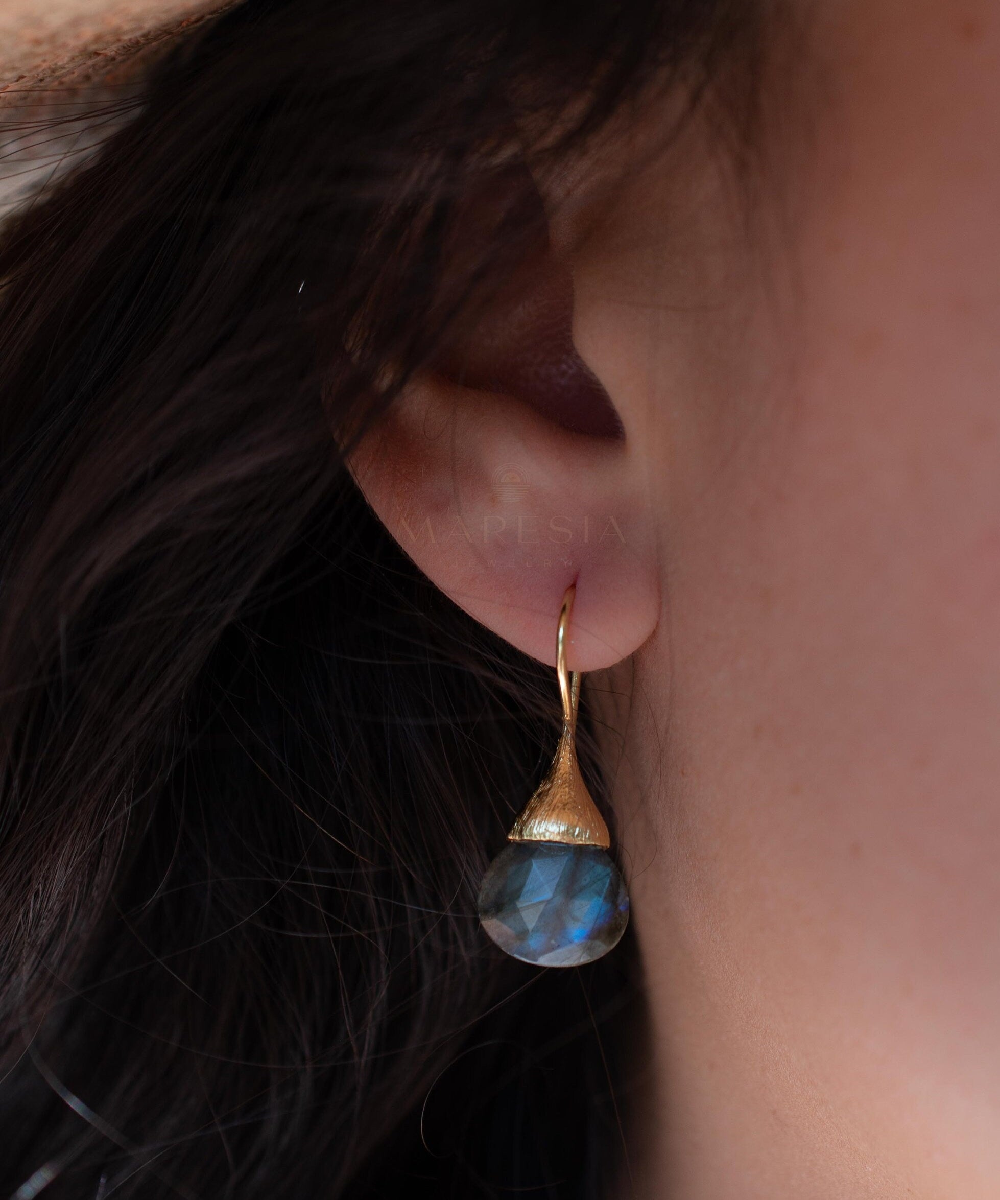 Labradorite Tear Drop Earrings ~ Jewelry ~ 18k Gold Plated ~ Natural ~ Minimalist Everyday ~ Gift for Her ~ Boho ~ Hippie ~ ME187