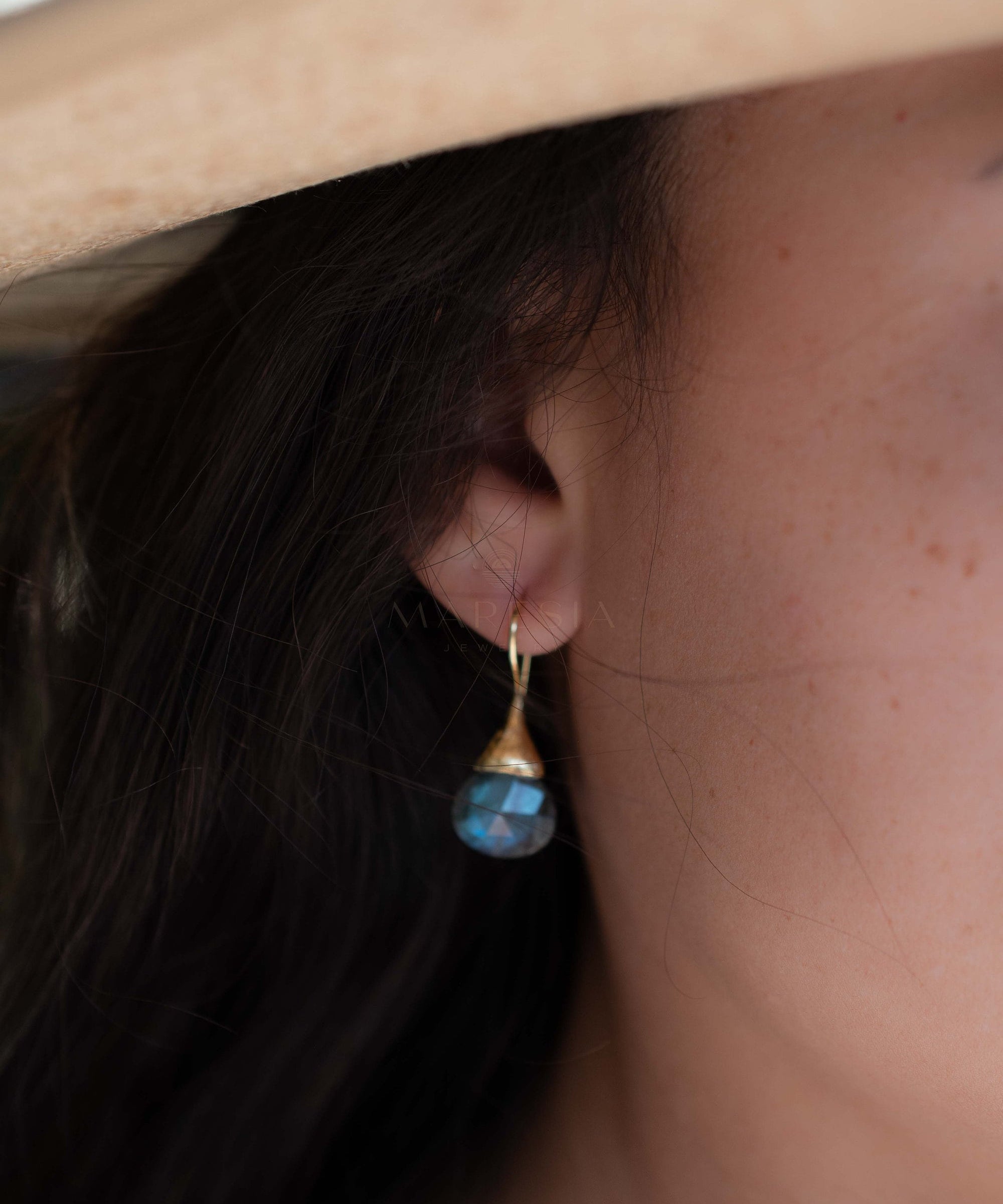 Labradorite Tear Drop Earrings ~ Jewelry ~ 18k Gold Plated ~ Natural ~ Minimalist Everyday ~ Gift for Her ~ Boho ~ Hippie ~ ME187