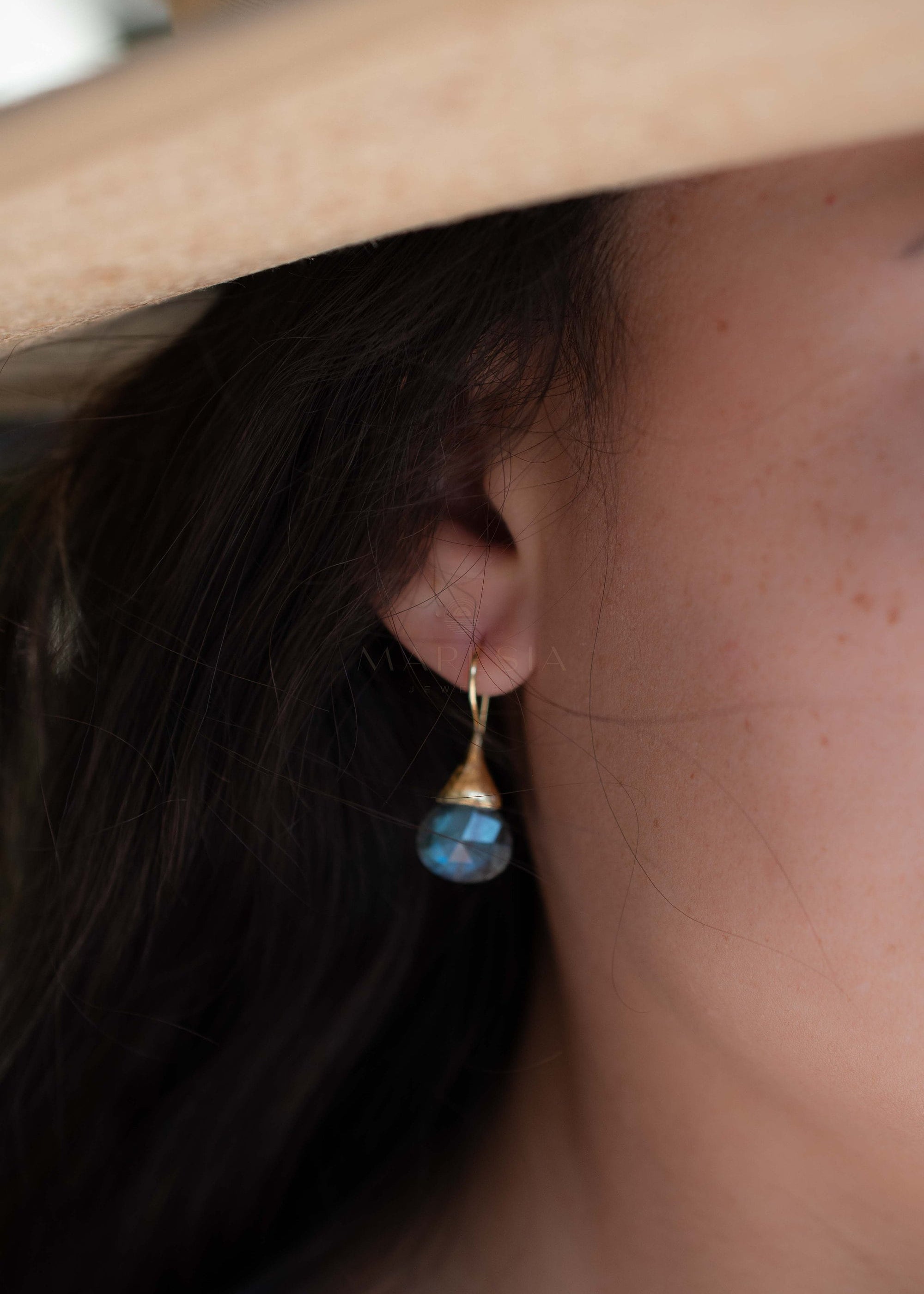 Labradorite Tear Drop Earrings ~ Jewelry ~ 18k Gold Plated ~ Natural ~ Minimalist Everyday ~ Gift for Her ~ Boho ~ Hippie ~ ME187