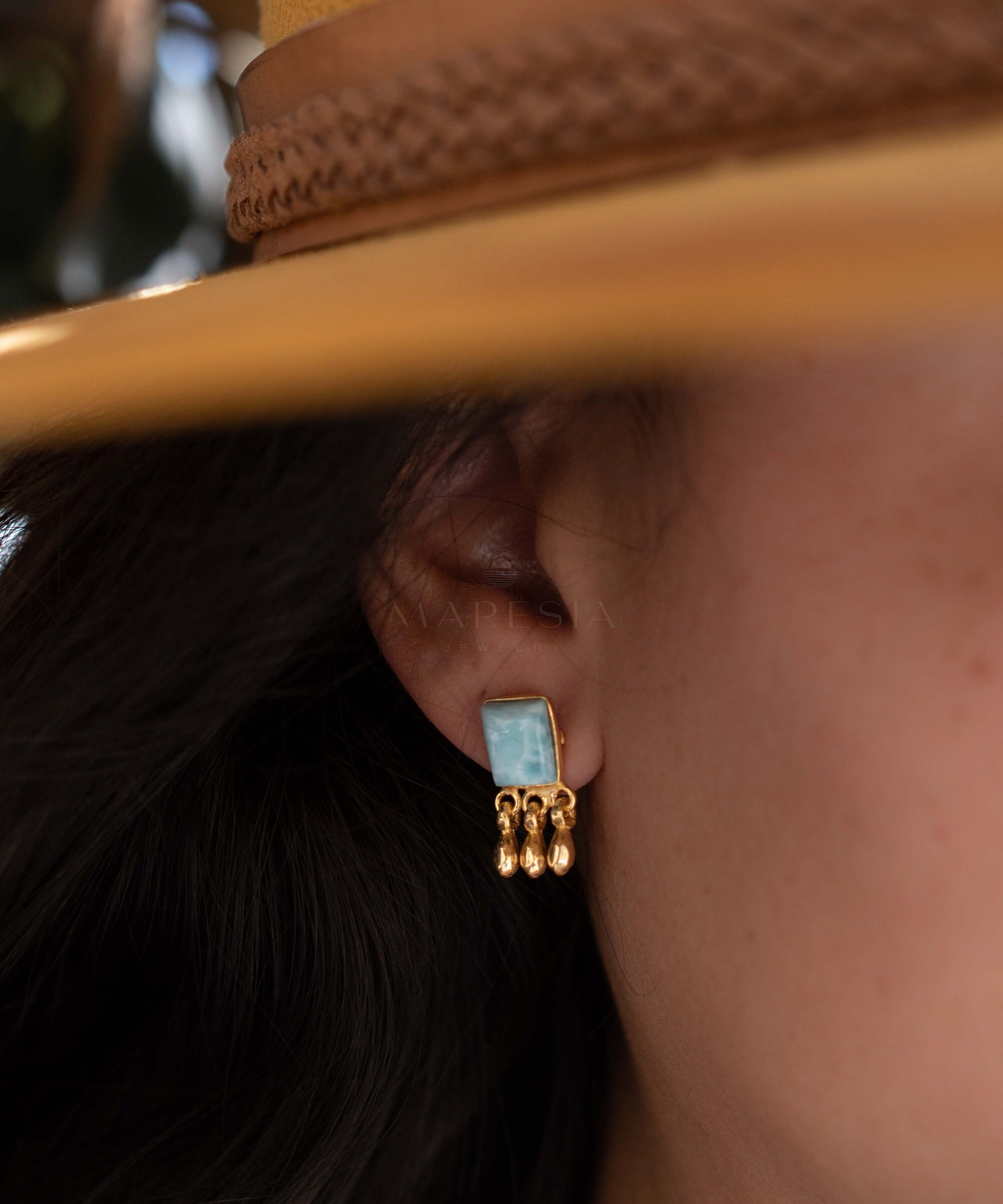 Delicate Larimar Earrings ~ Gemstone ~ Post ~ Stud ~ Sterling Silver 925 or Gold plated over Sterling silver ~ Jewelry ~ ME227