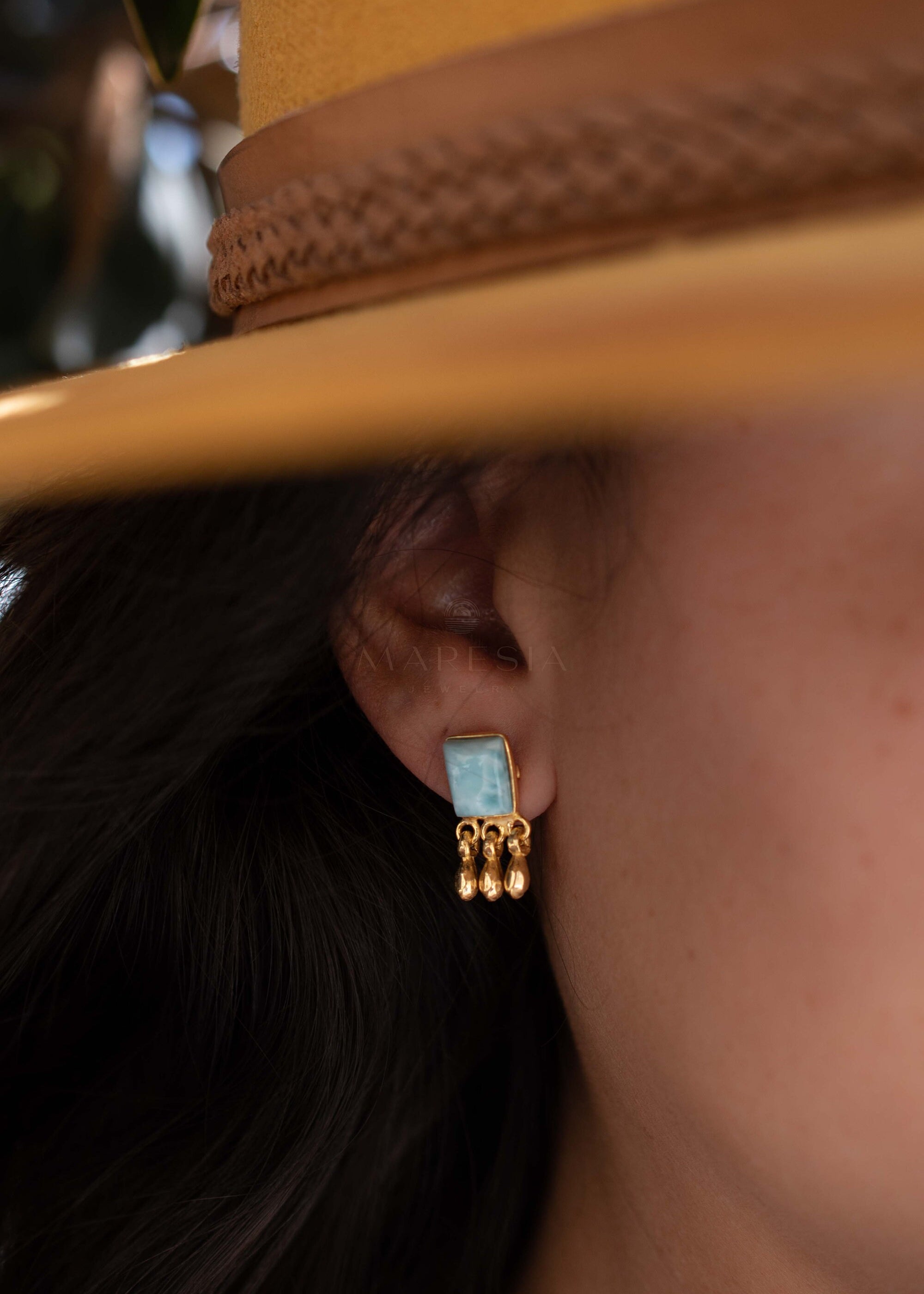 Delicate Larimar Earrings ~ Gemstone ~ Post ~ Stud ~ Sterling Silver 925 or Gold plated over Sterling silver ~ Jewelry ~ ME227