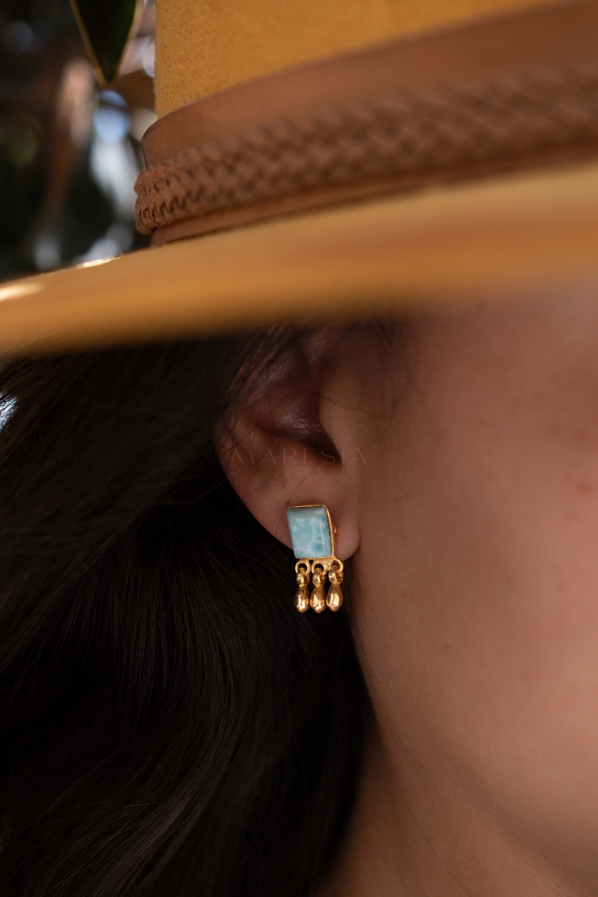 Delicate Larimar Earrings ~ Gemstone ~ Post ~ Stud ~ Sterling Silver 925 or Gold plated over Sterling silver ~ Jewelry ~ ME227
