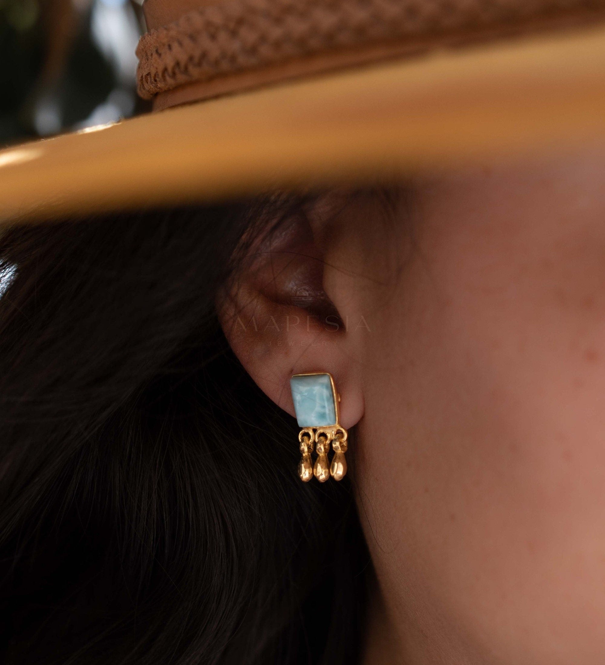 Delicate Larimar Earrings ~ Gemstone ~ Post ~ Stud ~ Sterling Silver 925 or Gold plated over Sterling silver ~ Jewelry ~ ME227