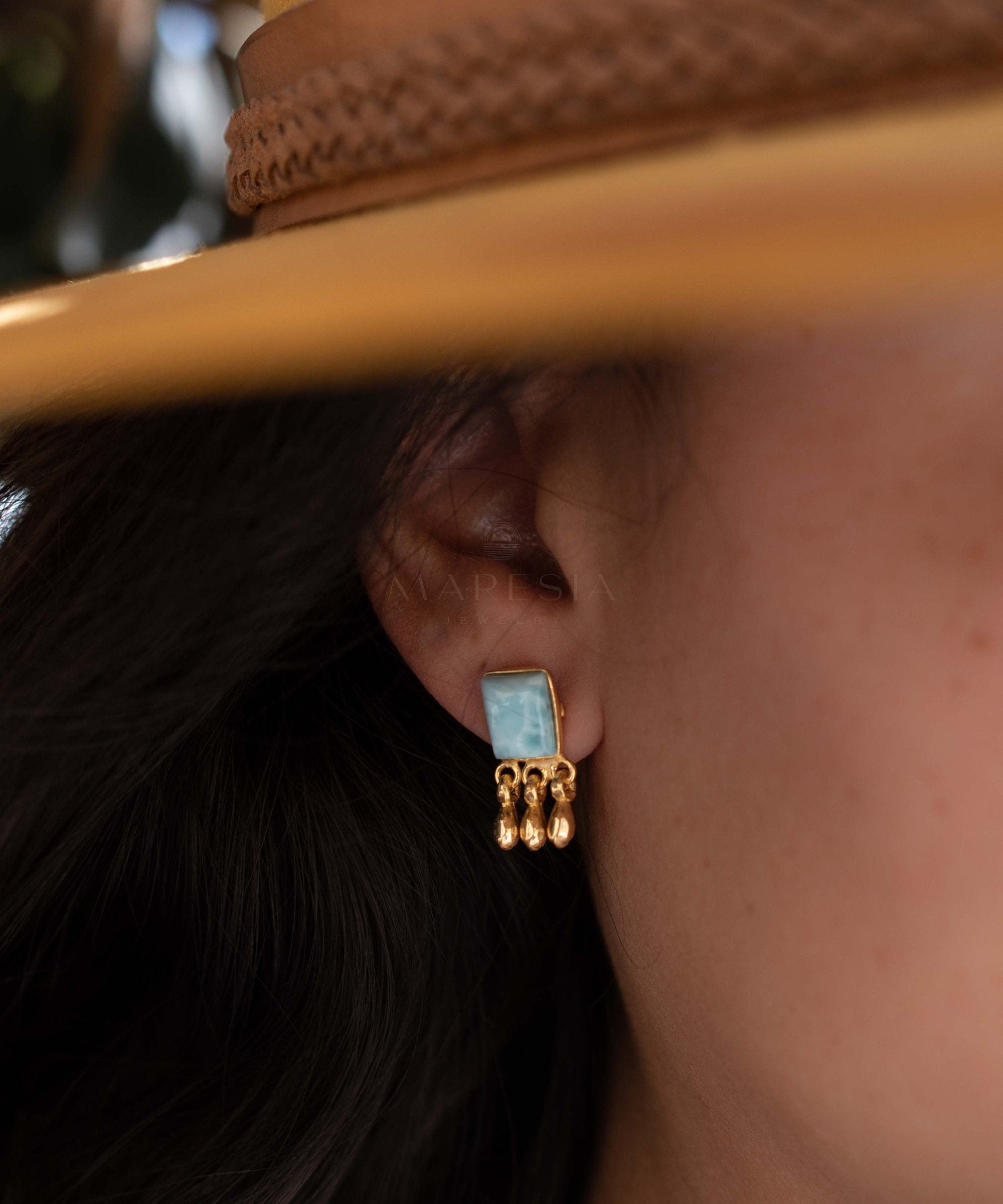 Delicate Larimar Earrings ~ Gemstone ~ Post ~ Stud ~ Sterling Silver 925 or Gold plated over Sterling silver ~ Jewelry ~ ME227