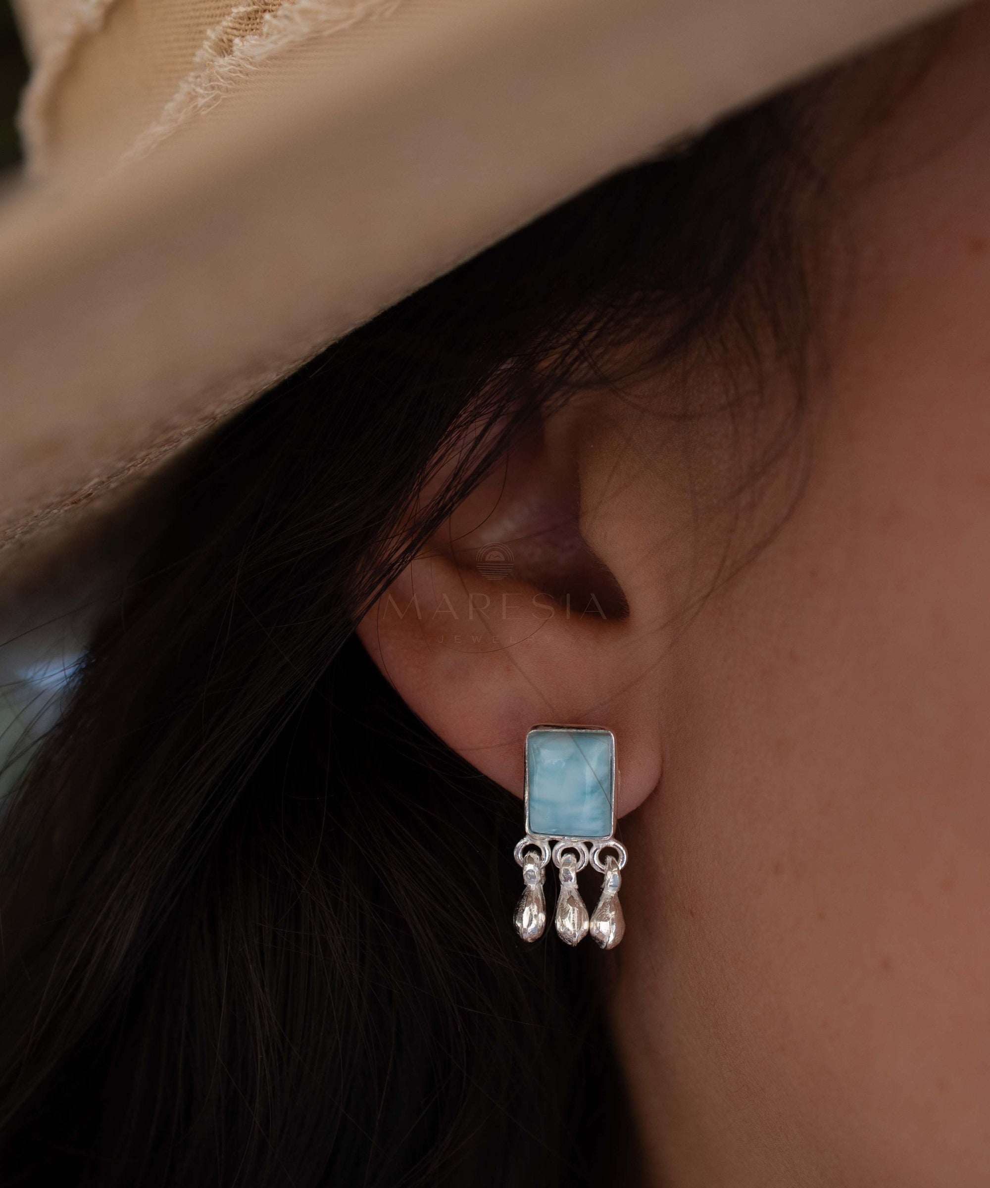 Delicate Larimar Earrings ~ Gemstone ~ Post ~ Stud ~ Sterling Silver 925 or Gold plated over Sterling silver ~ Jewelry ~ ME227